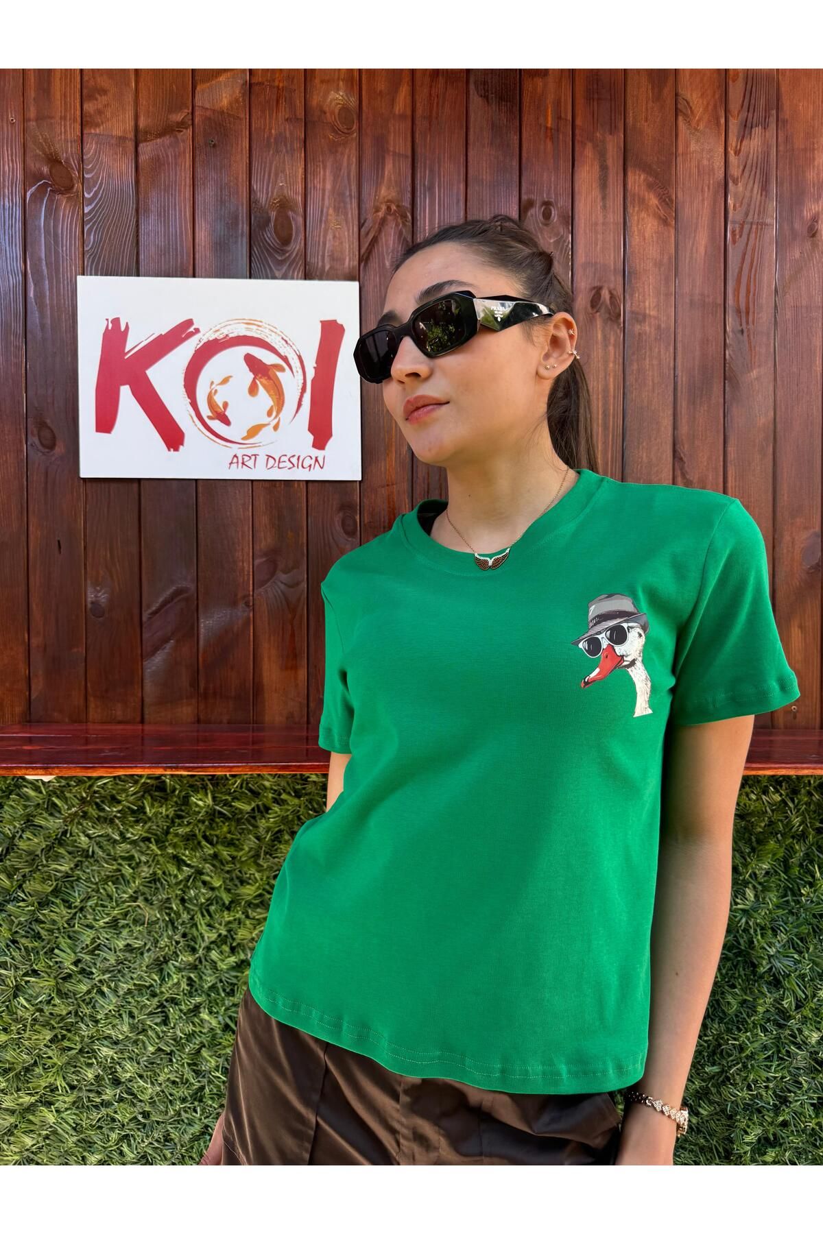 Butik ducky style / Kadın yeşil Renk T-Shirt
