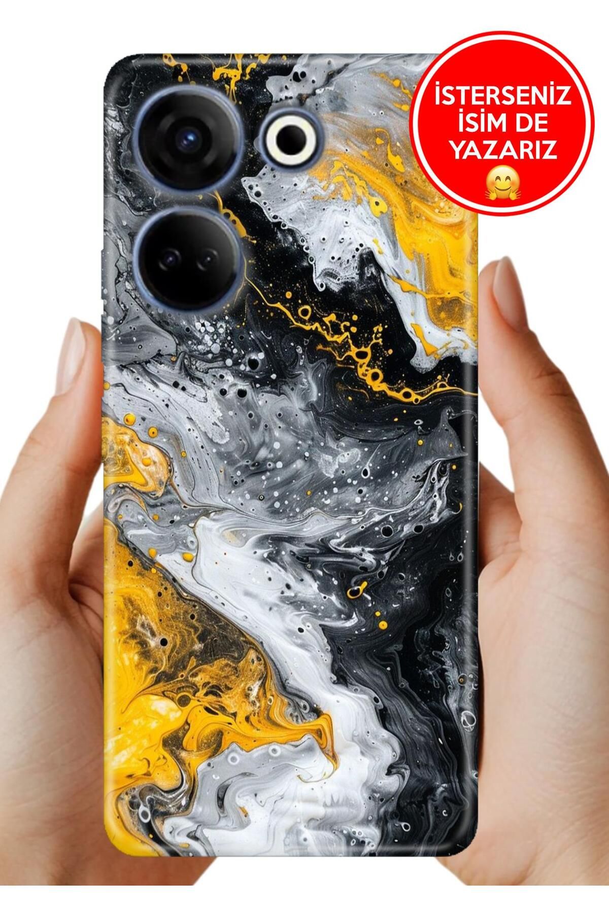 TECNO Camon 20 (CK6n) Kılıf Tam Rubber Esnek Silikon Full Koruma SiyahSarı 22