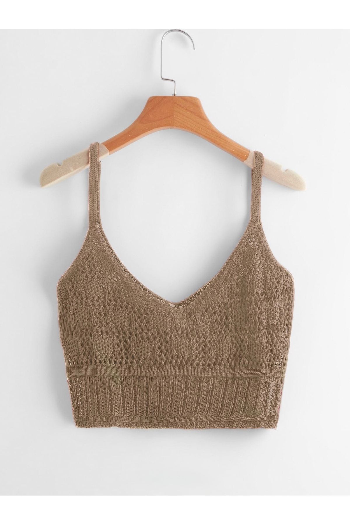 moda mh Kadın Ajurlu Askılı Crop Triko Bluz