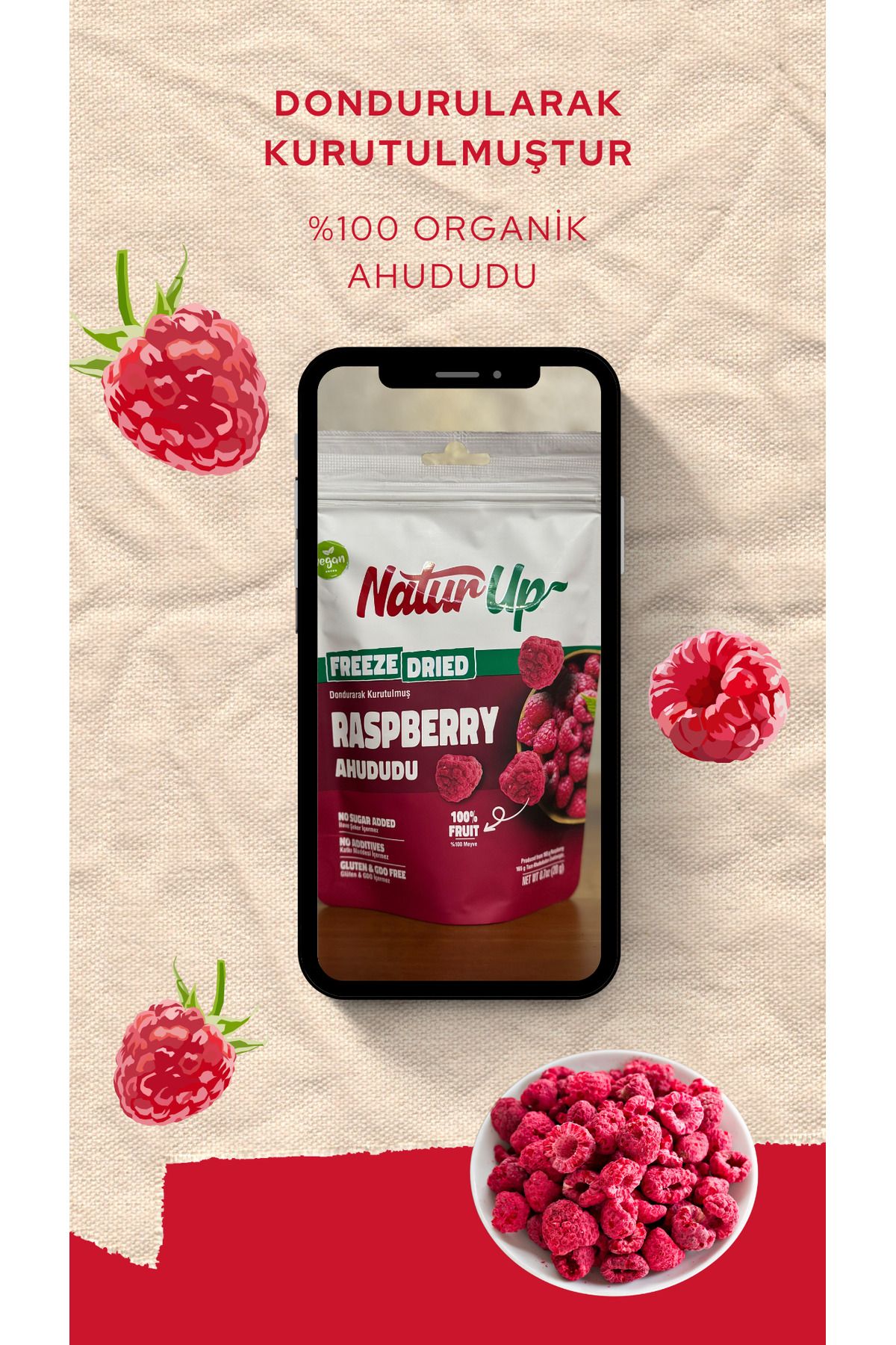 Natur Up Ahududu Kurusu - Dondurularak Kurutulmuş - Freeze Dried Raspberry 20g