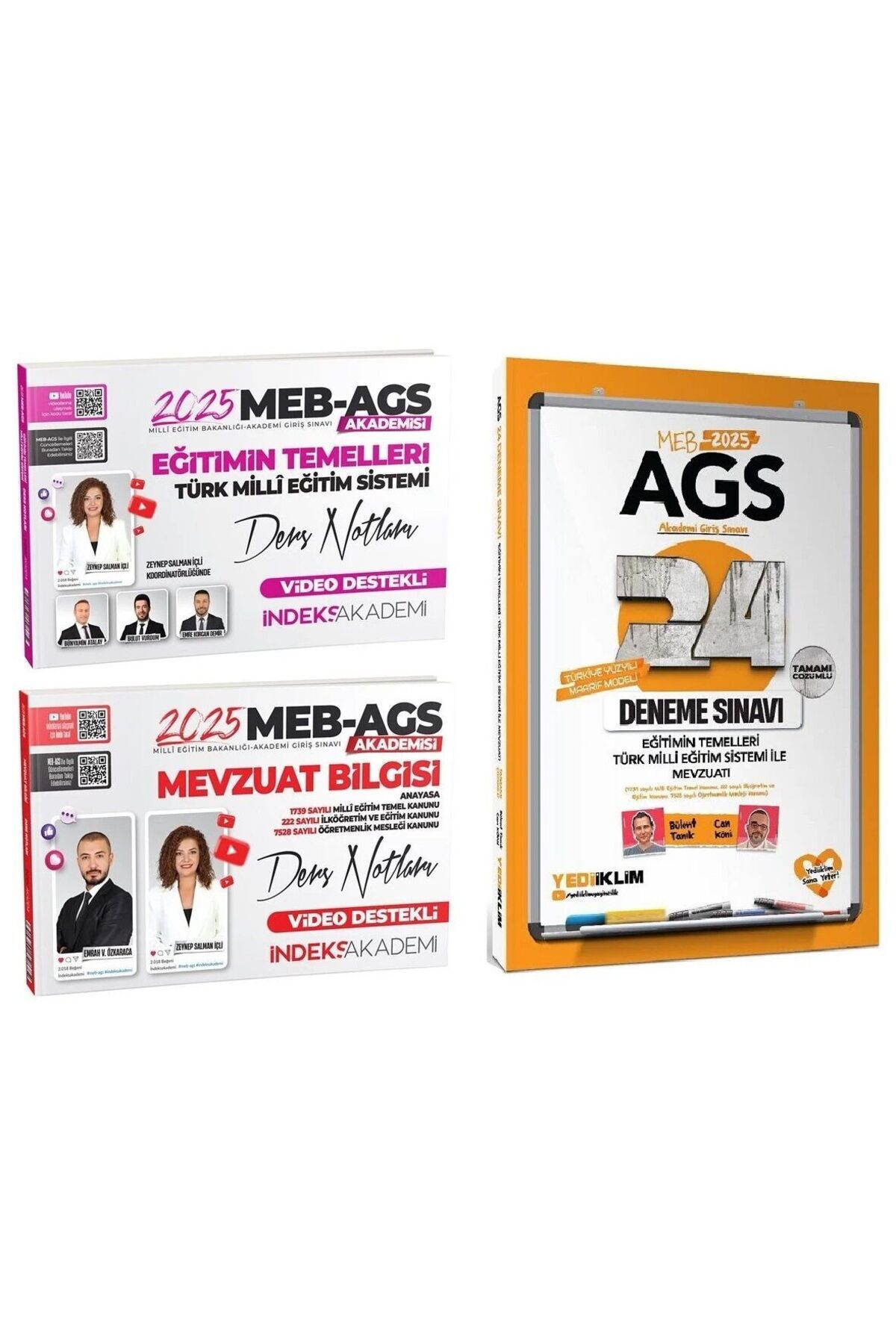 İndeks Akademi Yediiklim + İndeks 2025 MEB-AGS Eğitimin Temelleri + Mevzuat Bilgisi Ders Notları + 24 Deneme 3 lü S