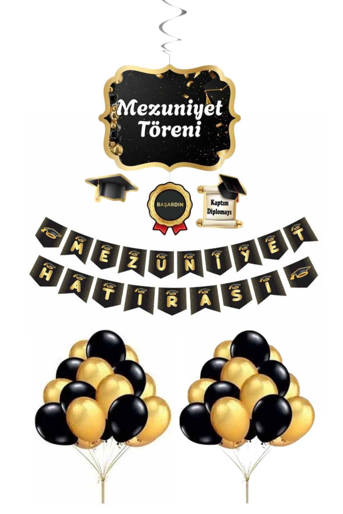 mypartyready Mezuniyet Töreni Yazılı Asmalı Tavan Süs 2li Set Süslemesi Mezuniyet Partisi Süslemeleri