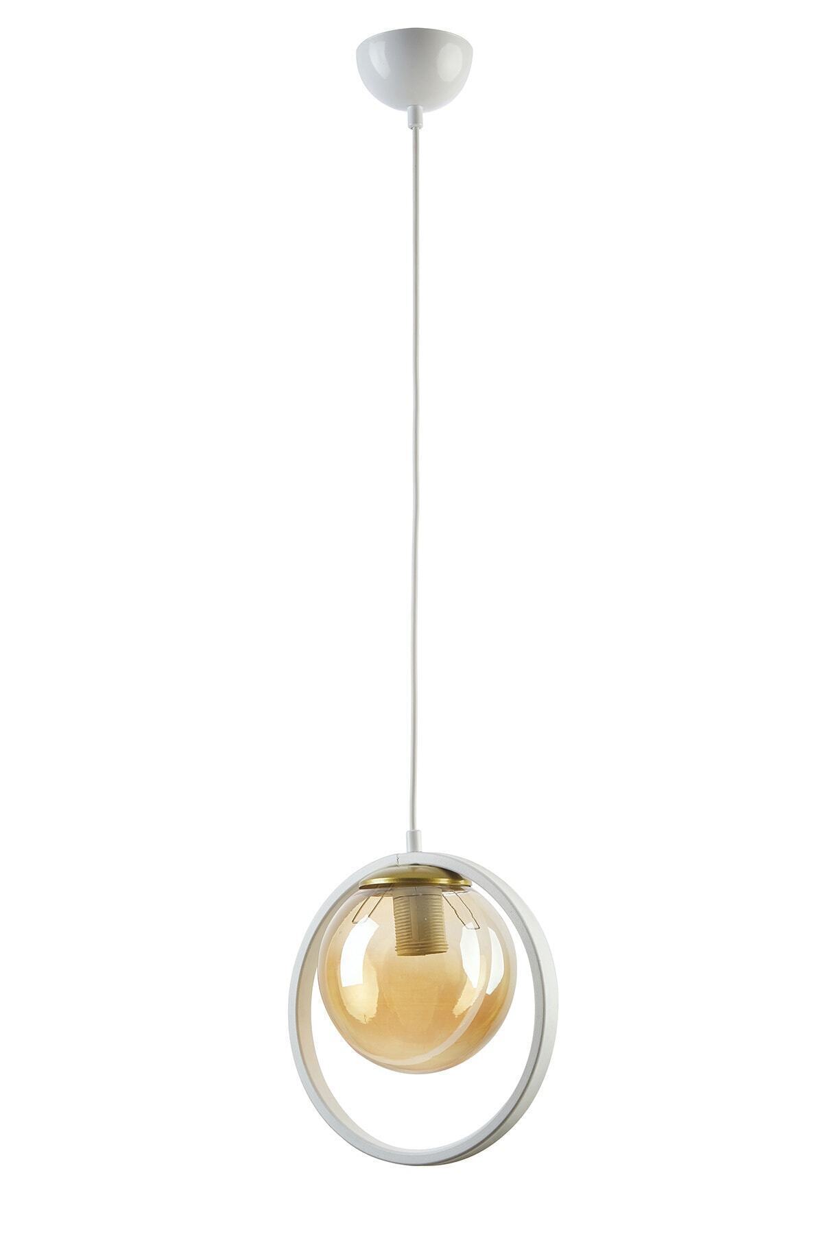 Nina Modern Living Room - Kitchen - Bedroom Single Chandelier with Metal Ring and Indoor Glass