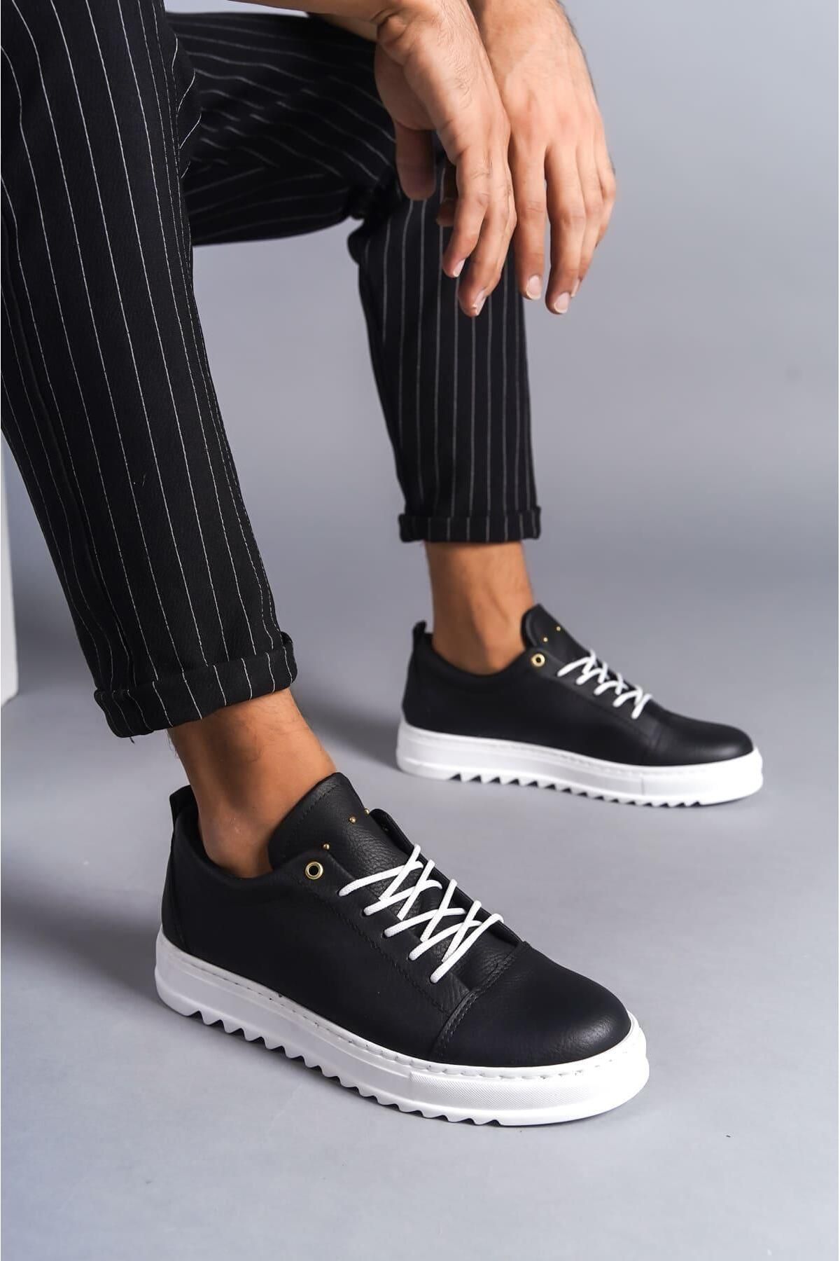 Byshoes SLW152 Cool Bağcıklı Cilt Erkek Günlük Spor Klasik Ayakkabı CBT - Siyah