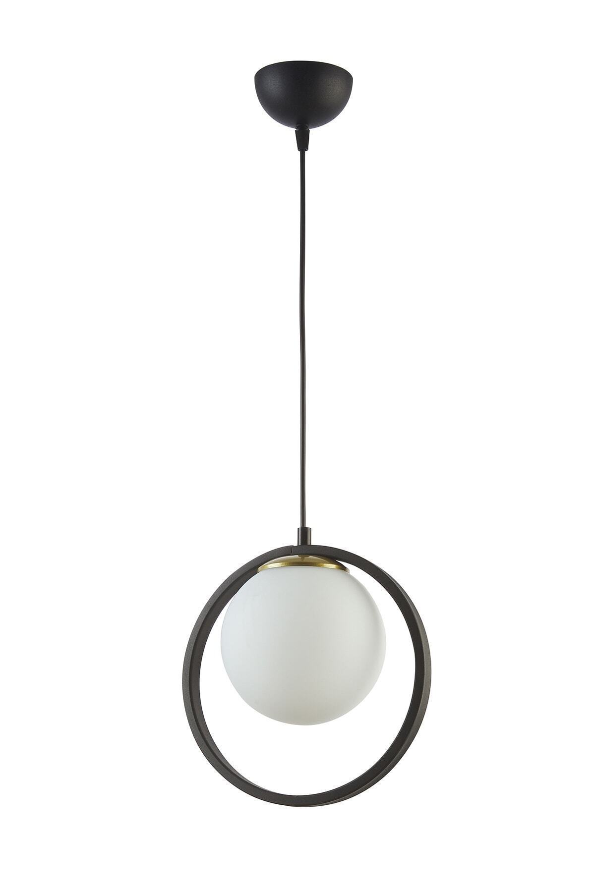 Nina Modern Living Room - Kitchen - Bedroom Single Chandelier with Metal Ring and Indoor Glass