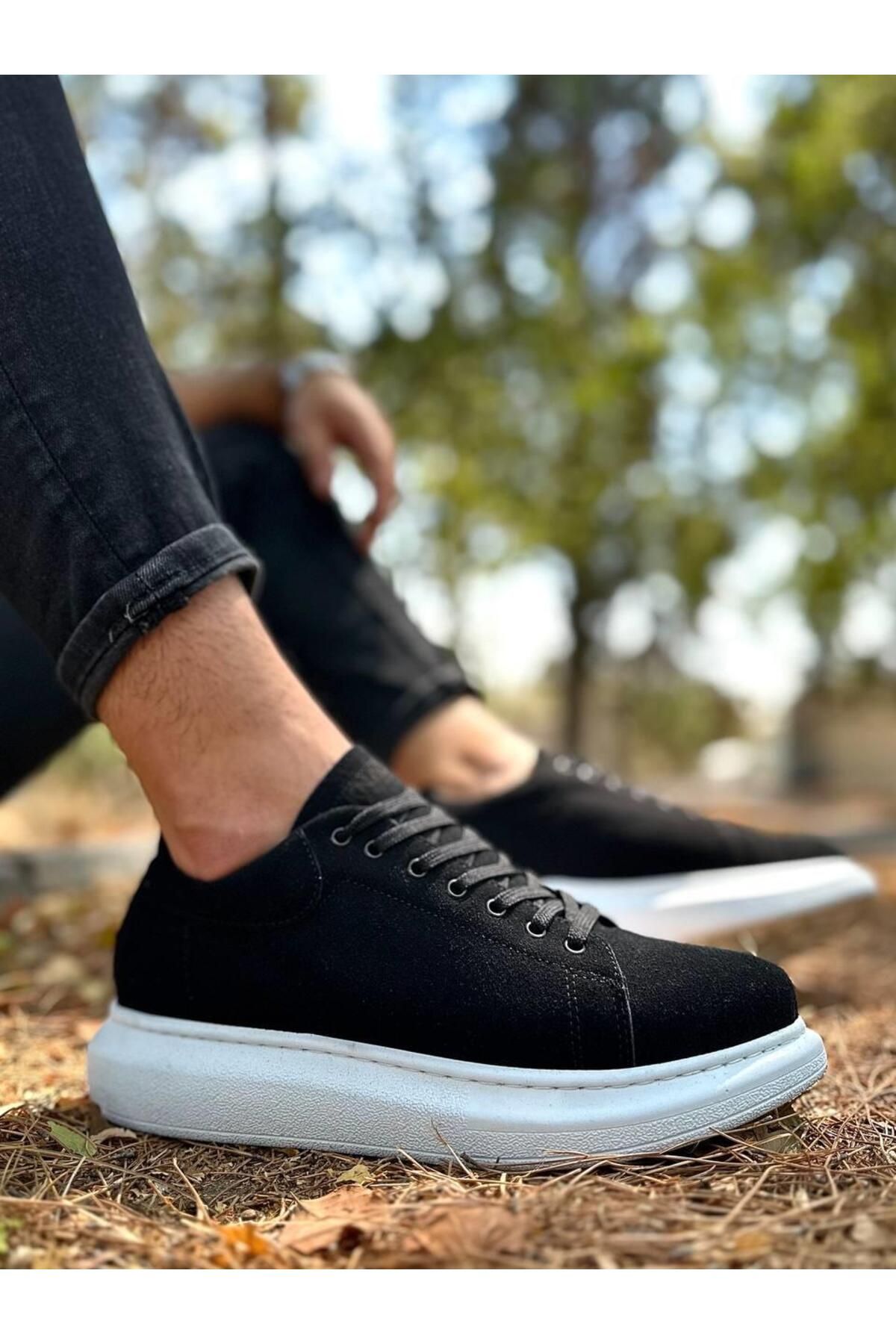 Byshoes Knack Yüksek Taban Günlük Ayakkabı 044 Siyah Süet (Beyaz Taban)