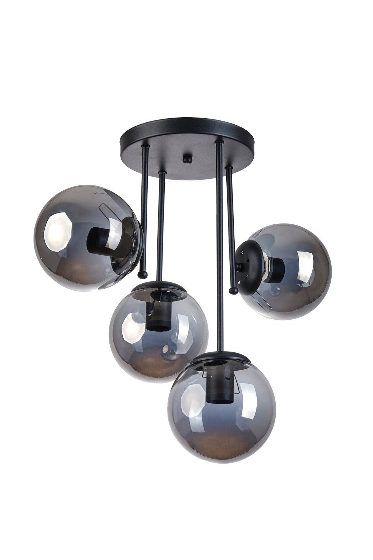 Vanessa Modern Design Living Room Kitchen Bedroom 4-Piece Chandelier with Black Smoked Glass