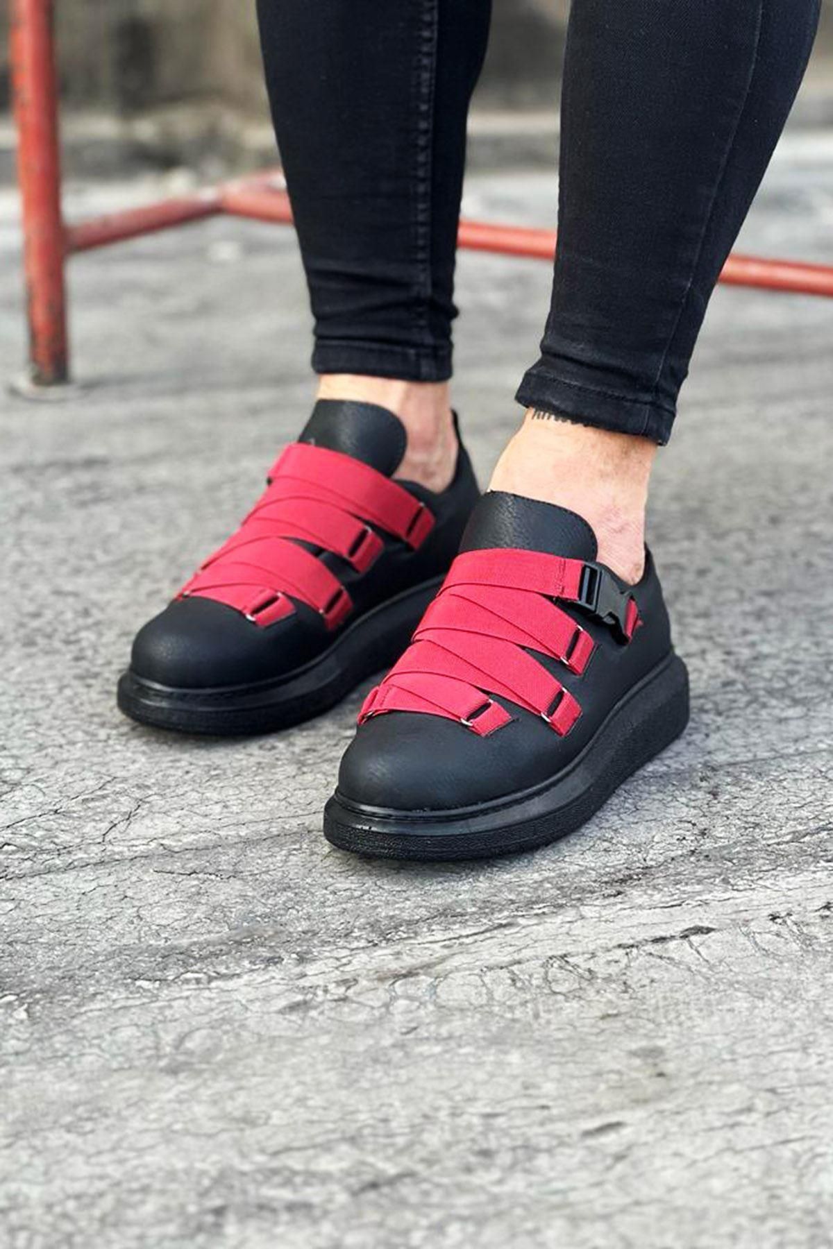 Byshoes Wagoon WG033 Kömür Kırmızı Erkek Yüksek Taban Ayakkabı