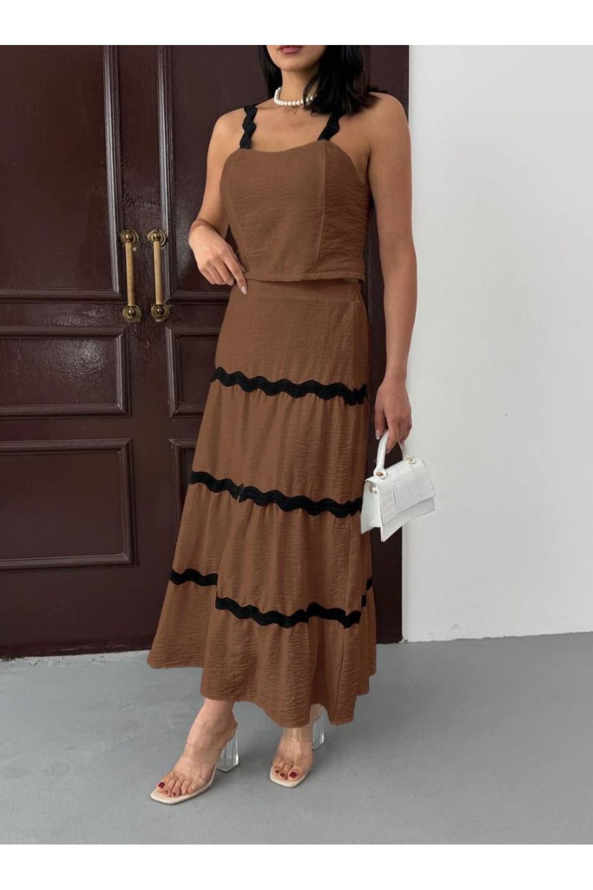 jennyfer garment İTHAL KETEN KUMAŞ BÜSTİYER ETEKLİ TAKIM