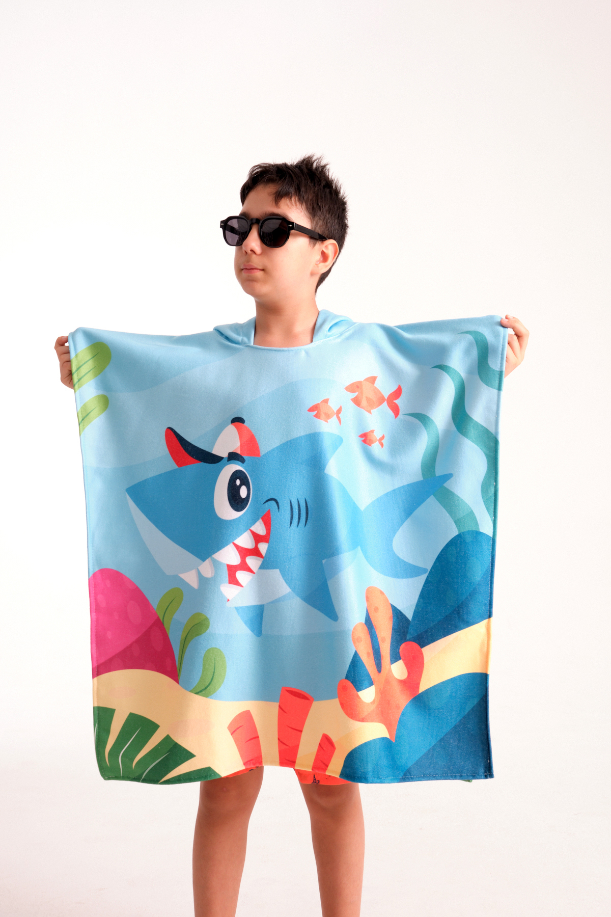 MoveBeach Unisex Çocuk Mavi Bornoz Havlu Panço fotoğrafı 5 (önizleme)