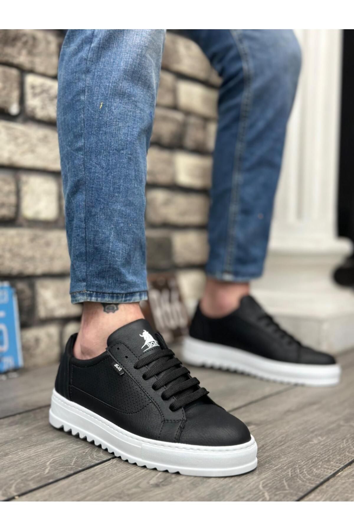 Byshoes BA0323 BOA Kalın Tırtık Yüksek Taban Siyah Bağcıklı Spor Erkek Ayakkabı