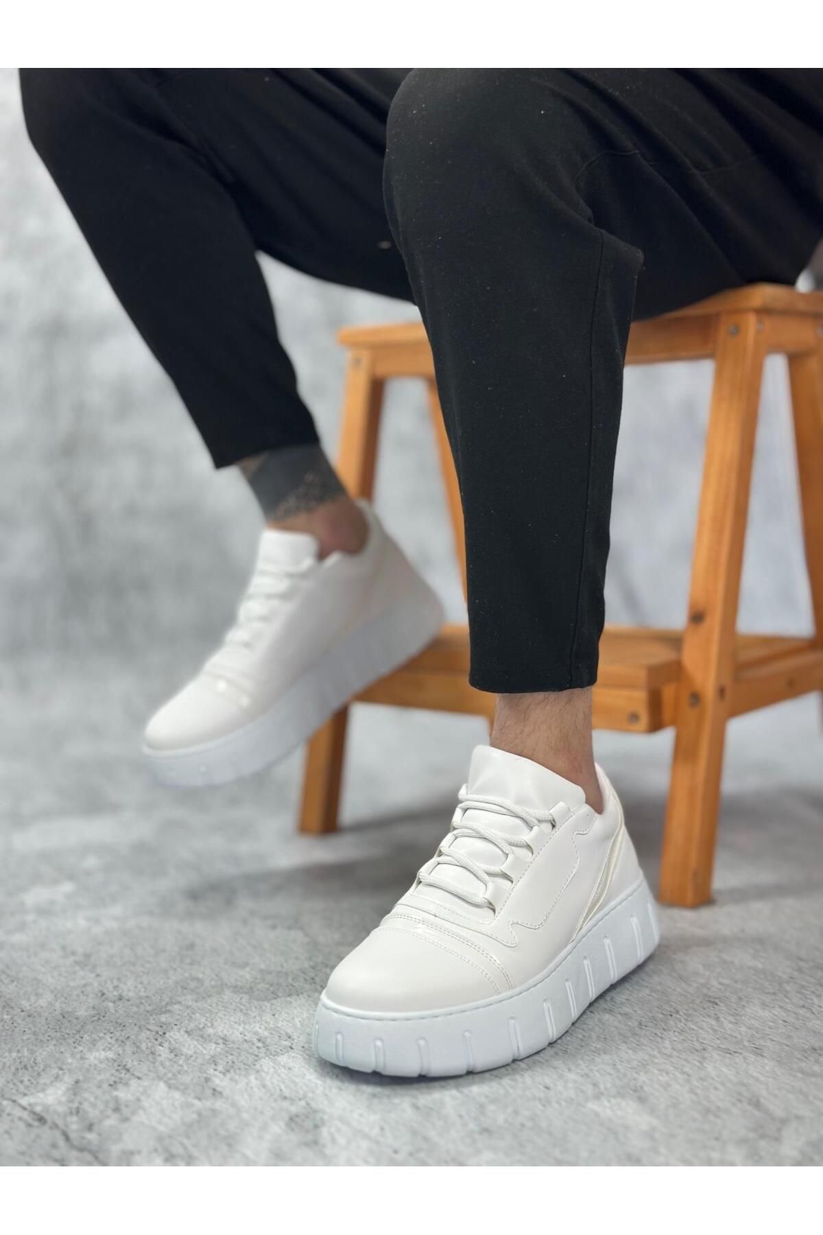 Byshoes BA0666 BOA Beyaz Yüksek Taban Erkek Günlük Ayakkabı