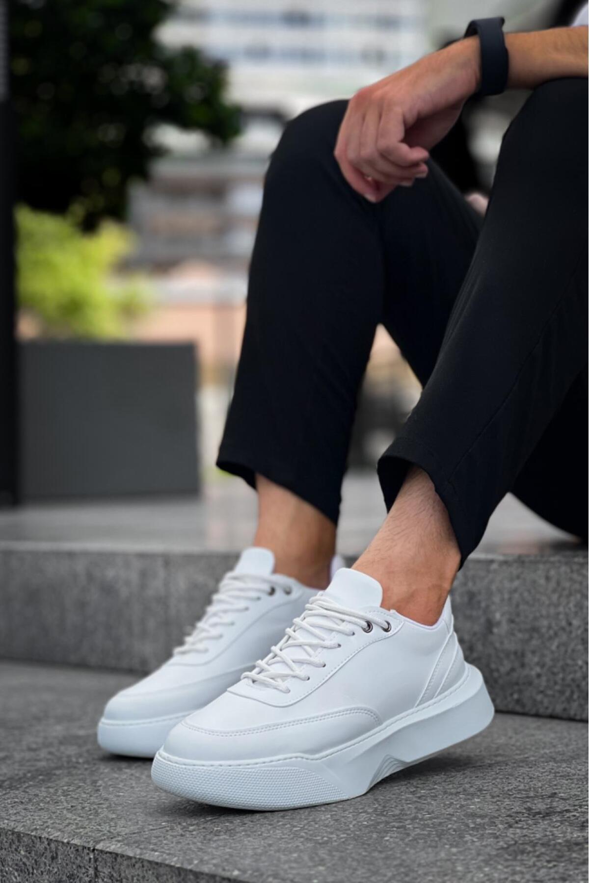 Byshoes-Ba0354 Daily Lace-Up Men's High Sole White Sports Shoes 5