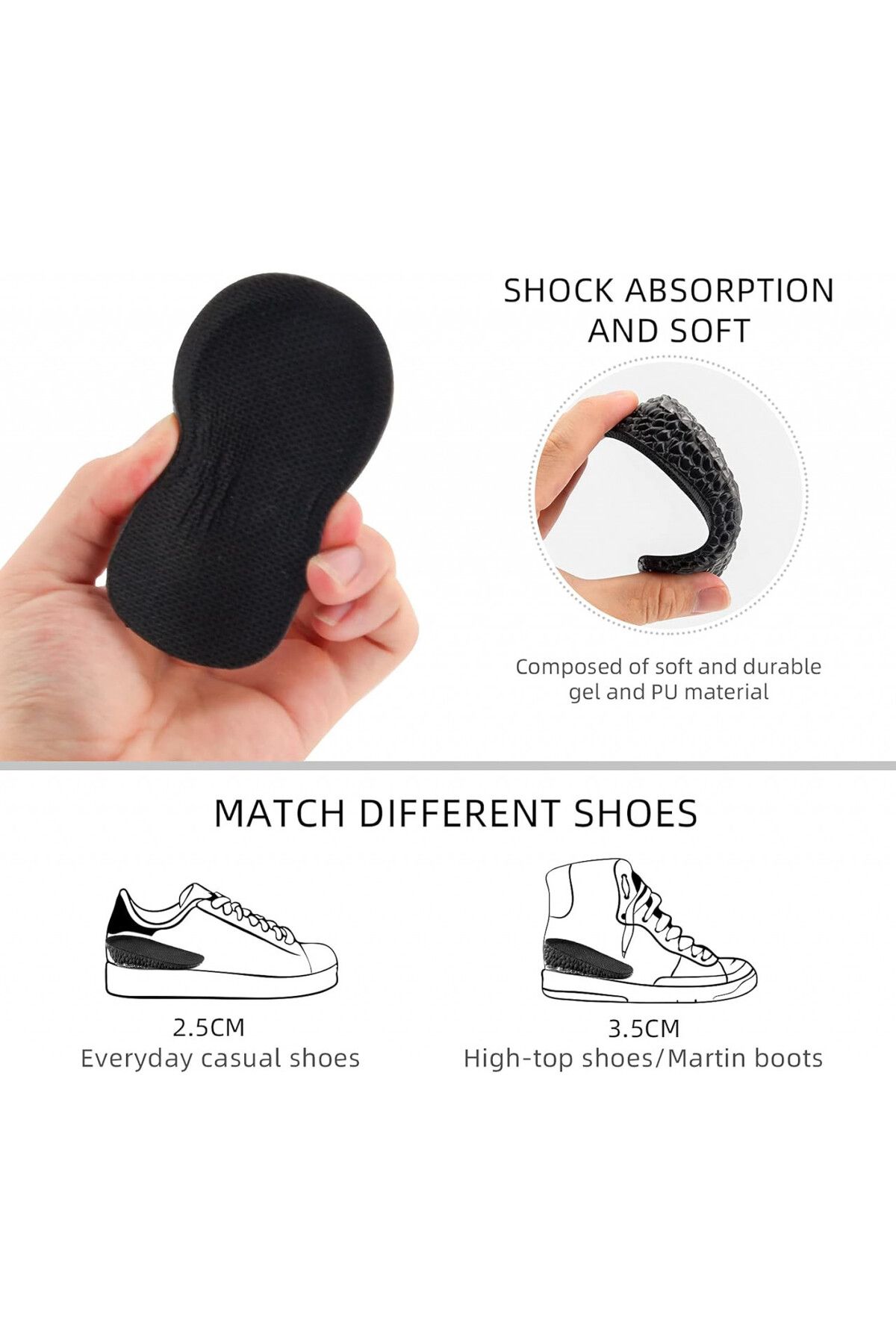 Tanggiteck-Set de 2 branțuri interioare pentru încălțăminte Tanggiteck, silicon, gri/negru, 3,5 cm 4