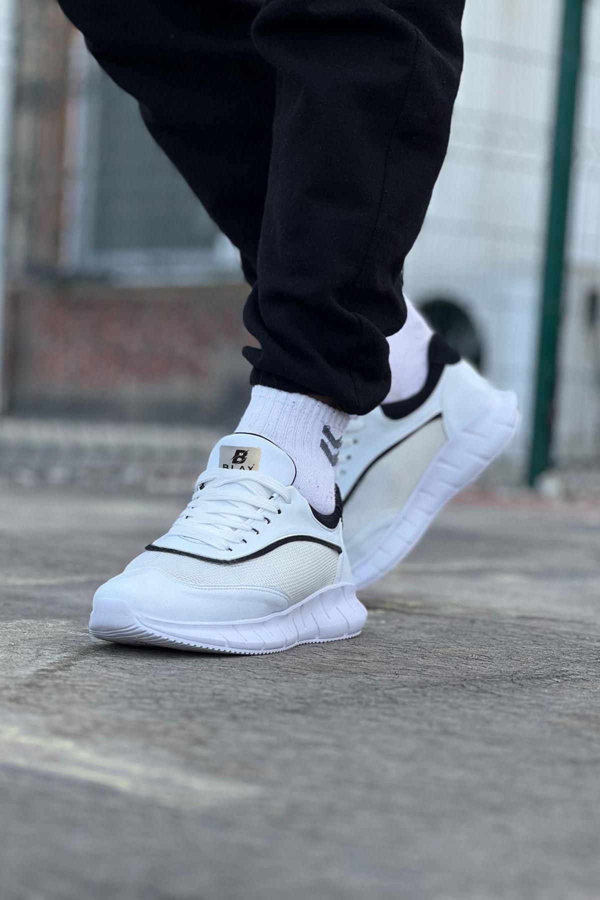 Byshoes Wagoon WG062 Beyaz Siyah Triko Erkek Spor Ayakkabı