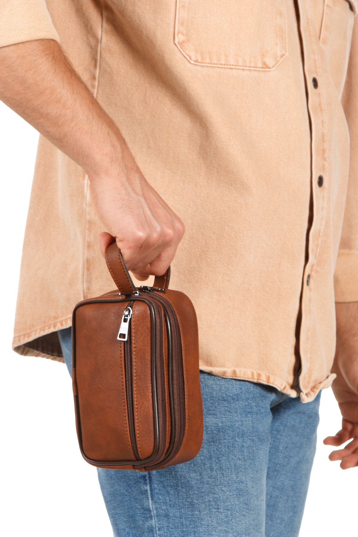 Newish Erkek Bileklik Kemerli Portföy Clutch Traş Kozmetik El Çantası
