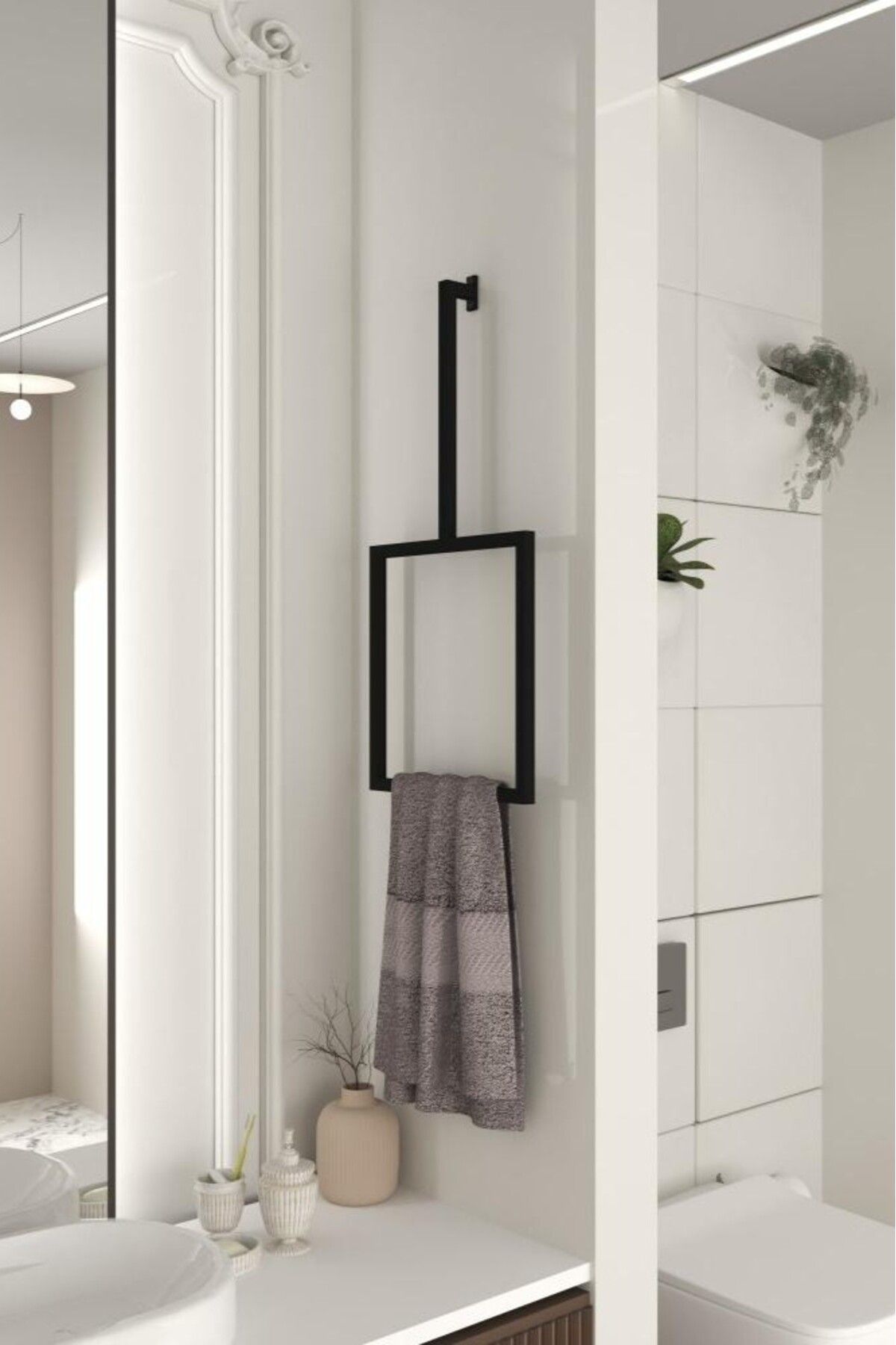 Grandmix Duvar Montajlı Dikdörtgen Havlu Askısı Modern Minimalist Metal Banyo Havlu Halkası Banyo Toparlayıcı