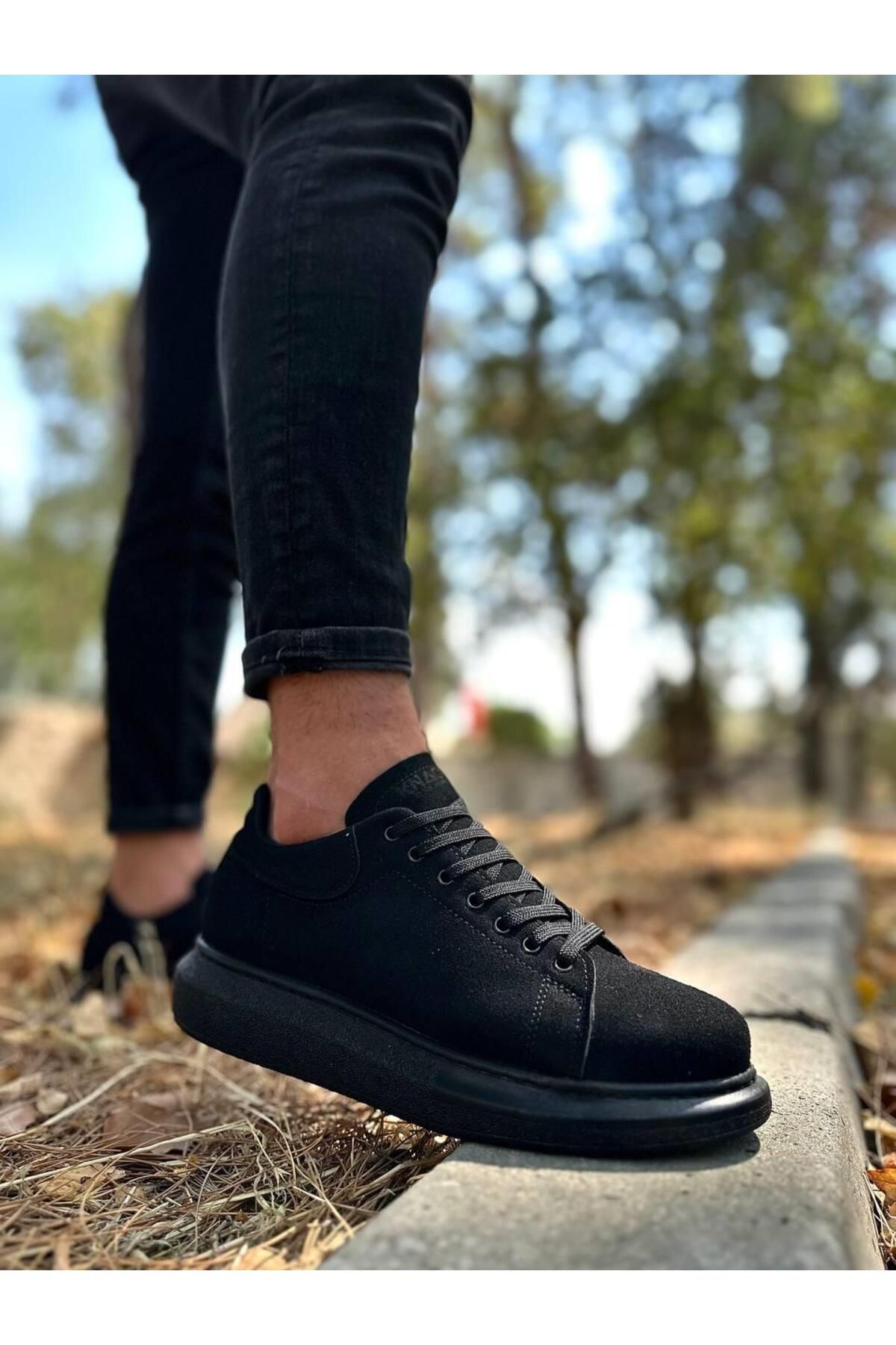 Byshoes Knack Yüksek Taban Günlük Ayakkabı 044 Siyah Süet (Siyah Taban)