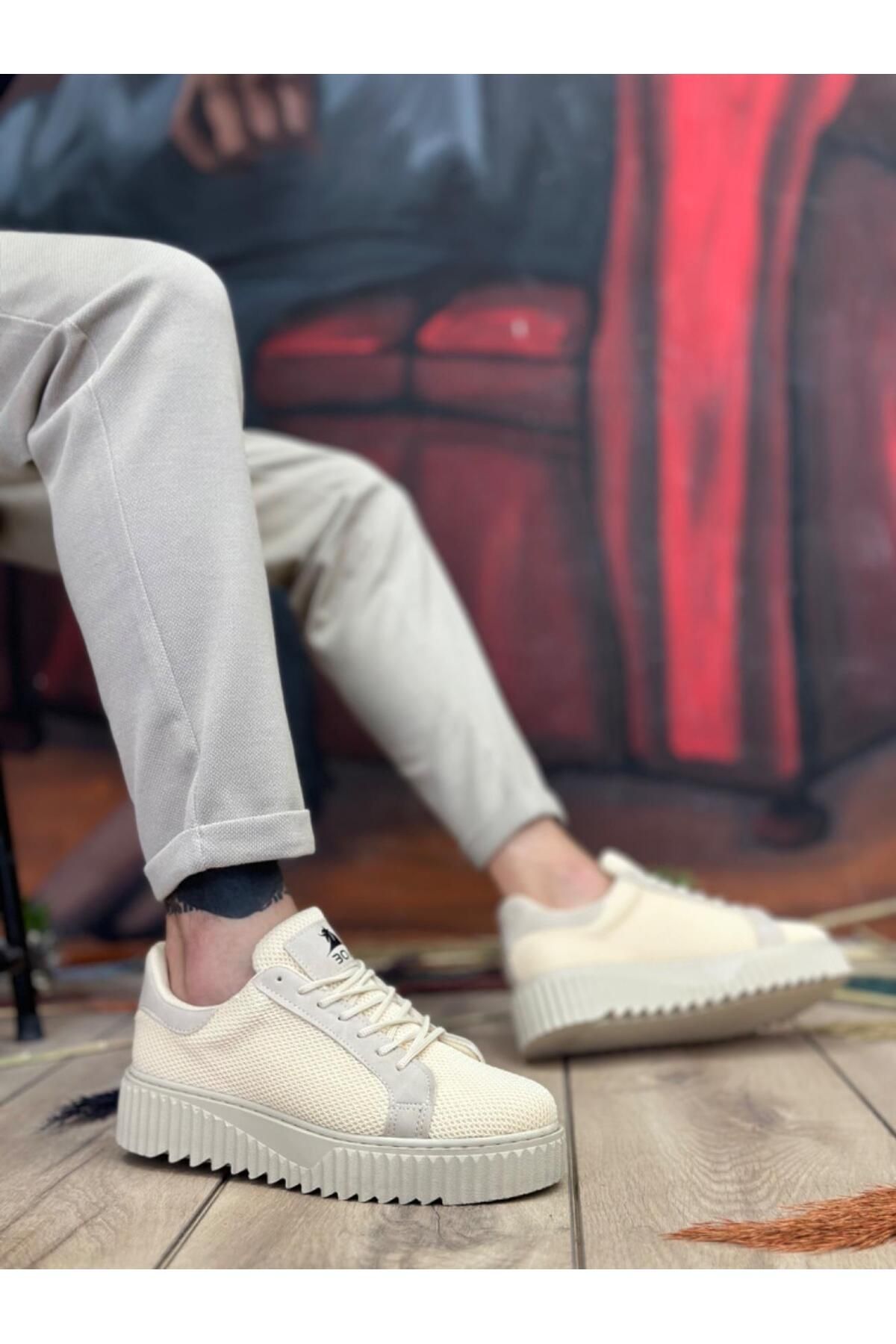 Byshoes BA0803 BOA Yüksek Taban Triko Krem Erkek Ayakkabı
