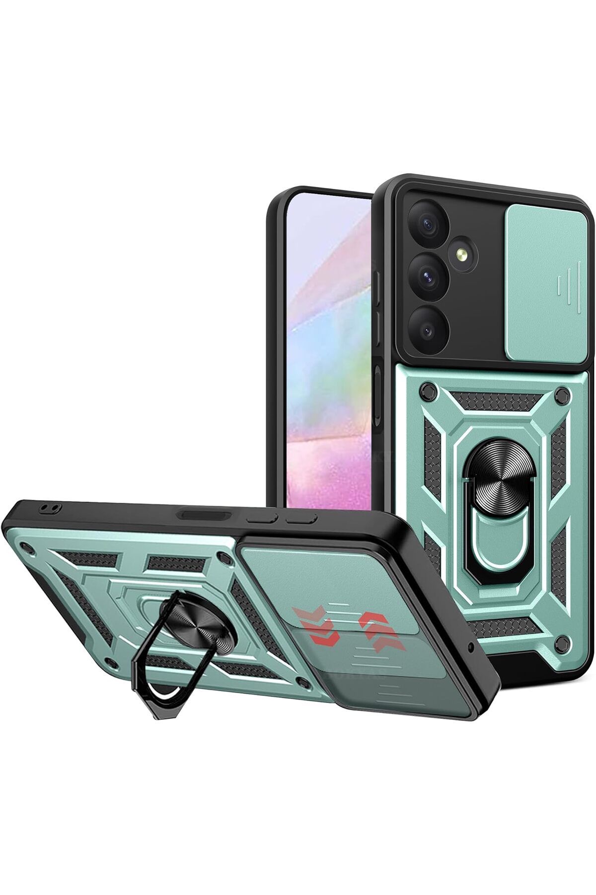 Rivor Samsung Galaxy A05S Kılıf Kamera Sürgülü Standlı Yüzüklü Darbe Emici Zırhlı Koruyucu Tank Kapak