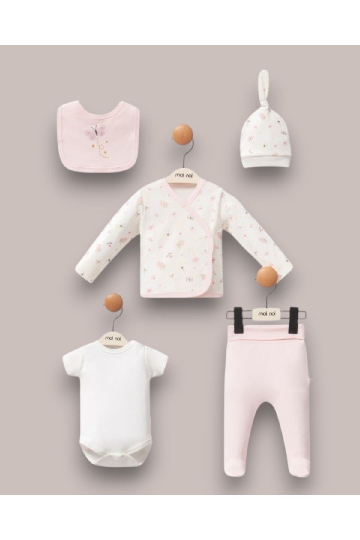 MINNOOSH BABY Yeni Doğan Hastane Çıkışı Bebek Takımı 5'li Set Kutulu %100 Organik
