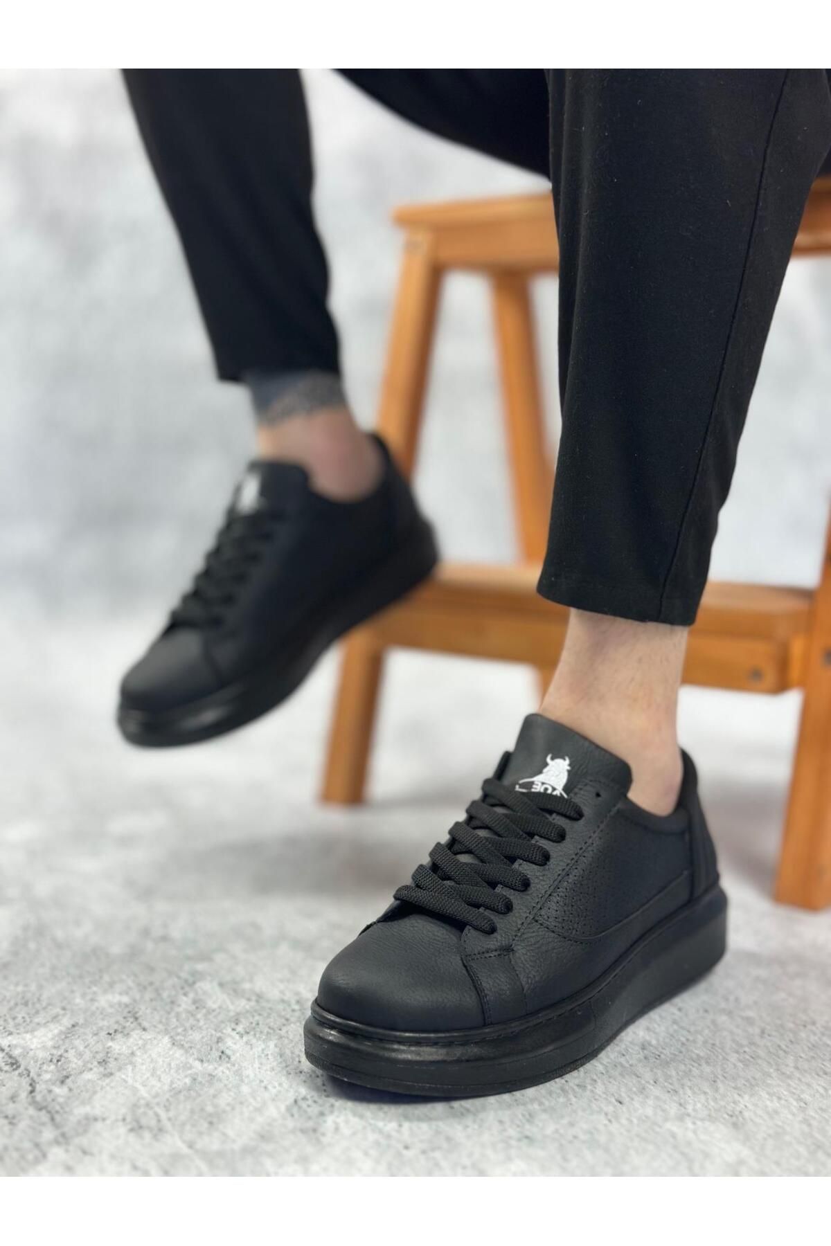 Byshoes BA0423 BOA Kalın Siyah Yüksek Taban Siyah Bağcıklı Spor Erkek Ayakkabı