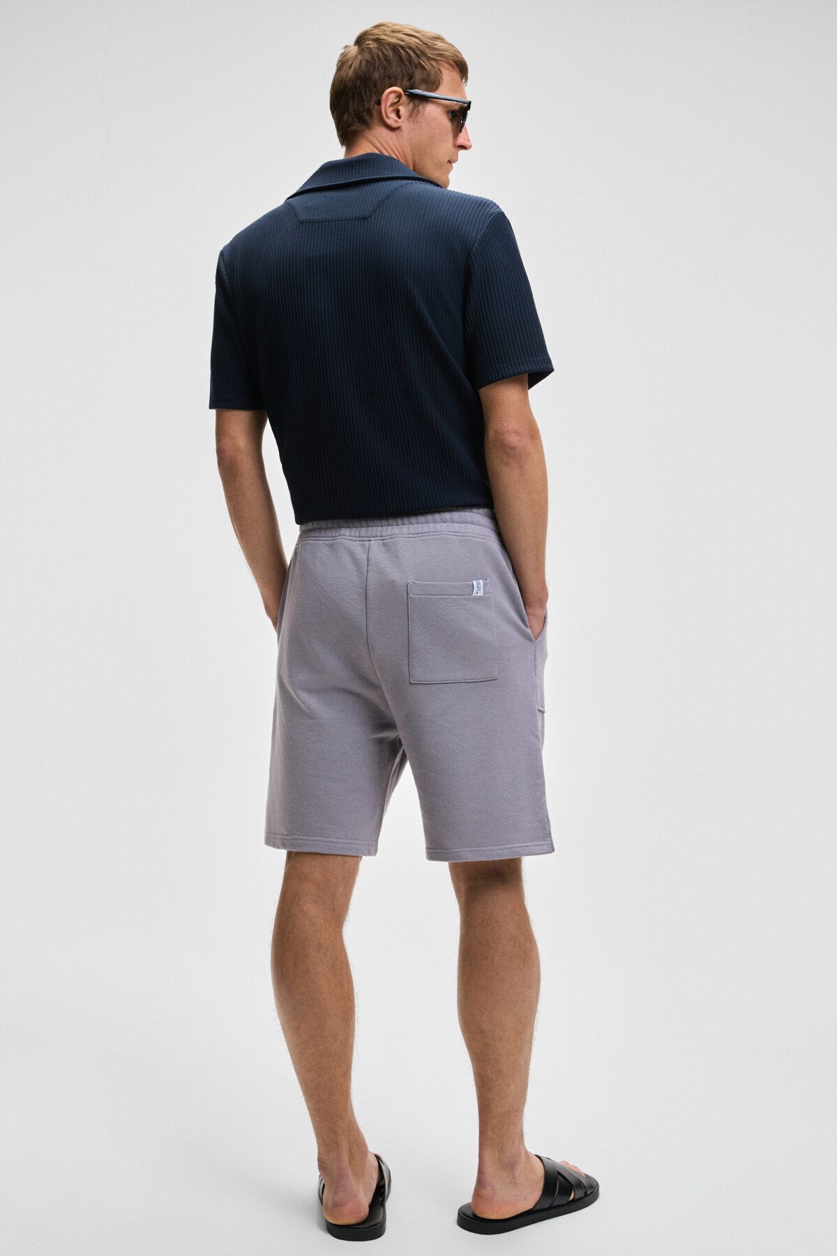 GRIMELANGE-Gauci Men's Relaxed Lilac Shorts with Elastic Waist and Side and Back Pockets 5