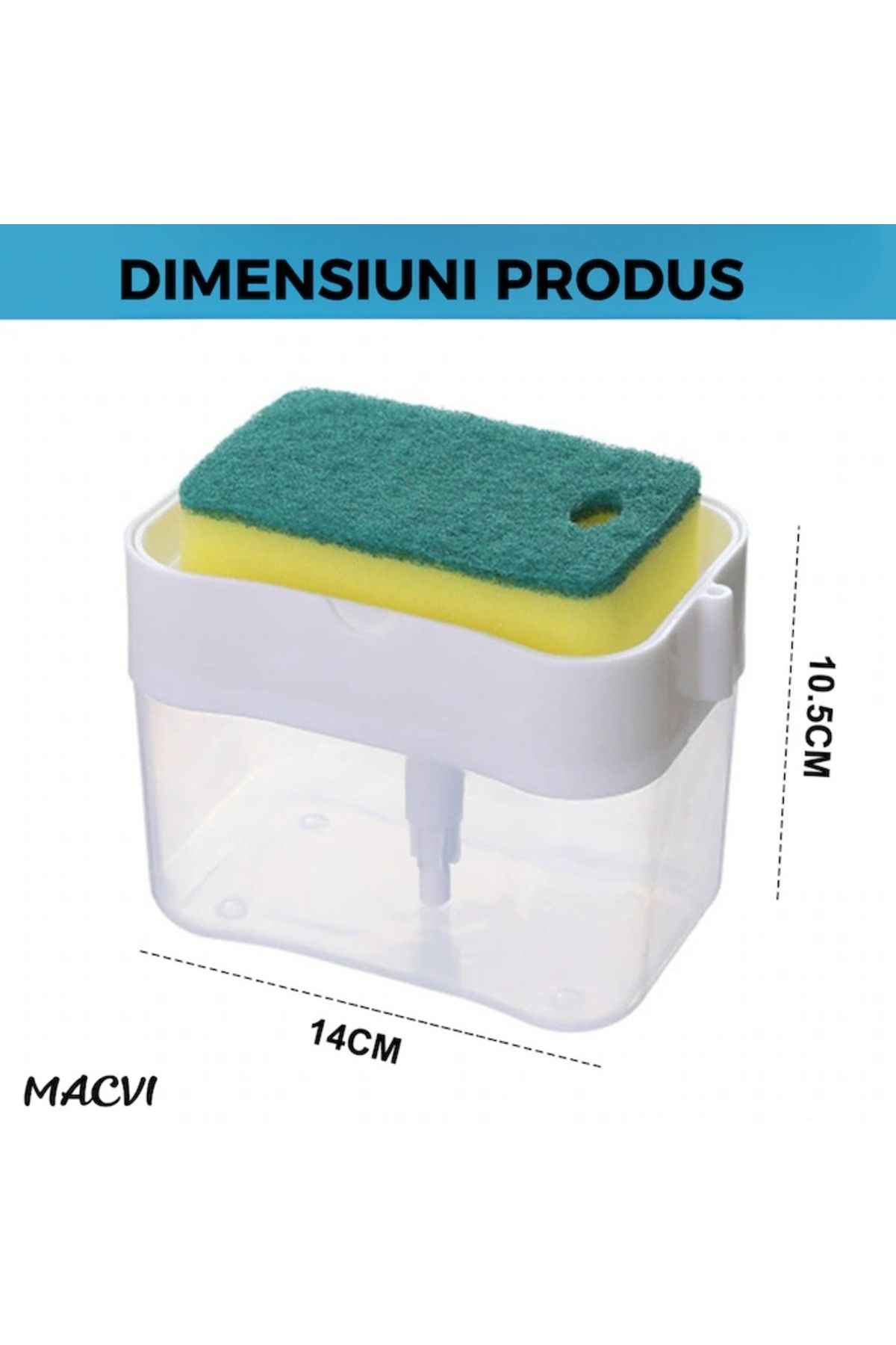 MACVI-Macvi® detergent dispenser 380 ml, sponge holder, push-button operation, detergent saving 2