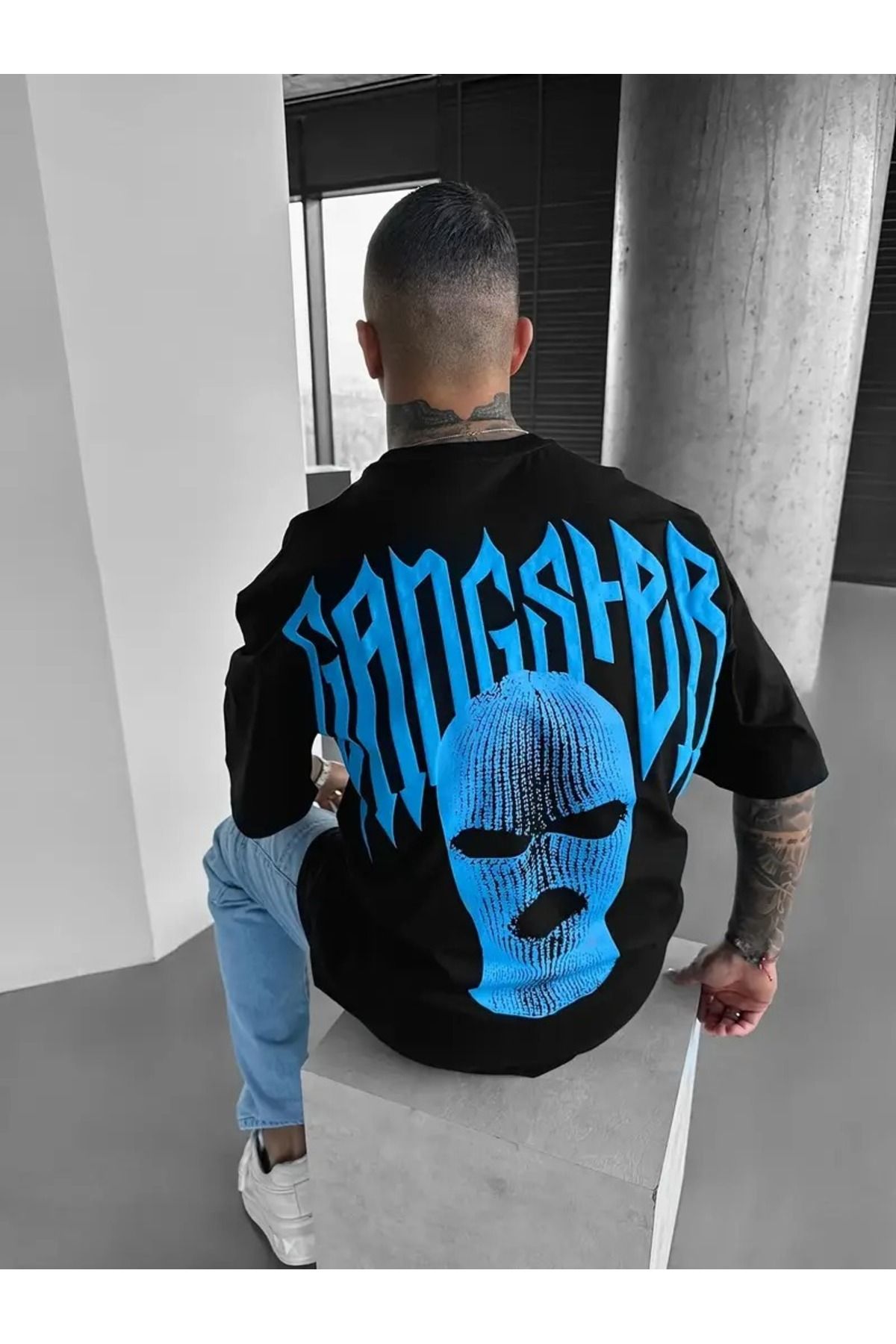 LAND MODA Erkek Açık Gösteren Gotik Kapüşonlu Rahat Sokak Kısa Kollu T-Shirt