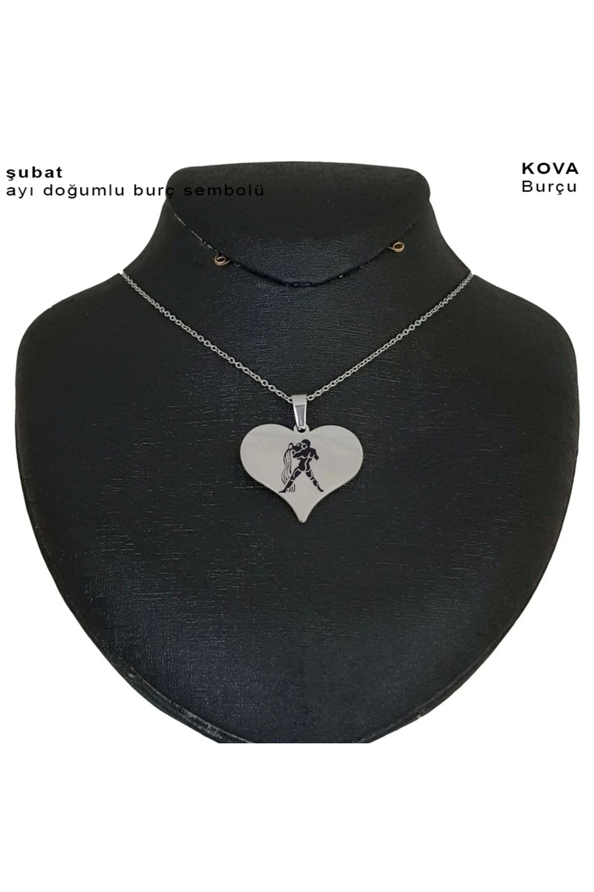 ARCHINO GOLD Kova Burçlarına Özel 925 Ayar Gümüş Plakalı Zincirli Kalp Motifli Hediyelik Kolye-456burç-gümüş