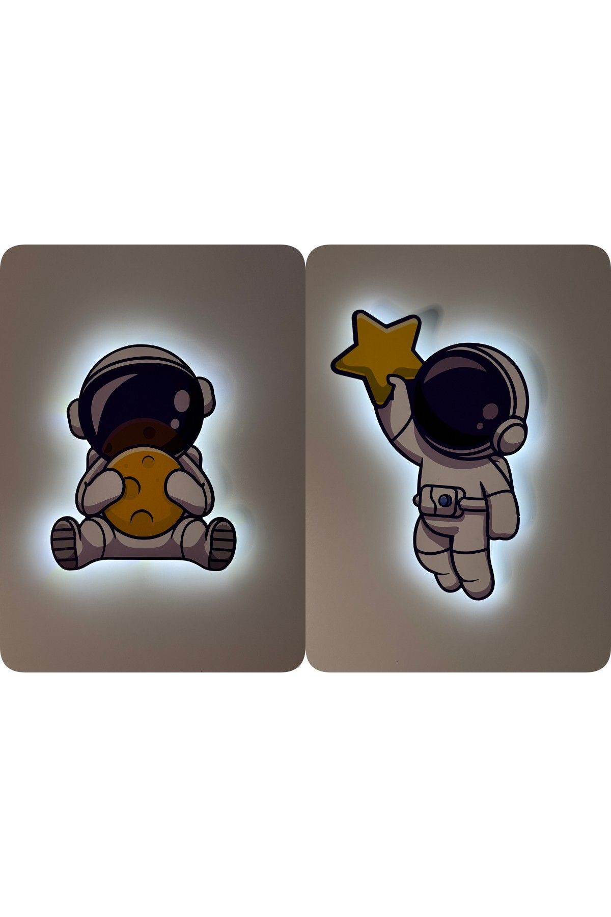 UViolets Dekoratif Baskılı Astronotlar Çocuk Odası Gece Lamba (2'Lİ ÜRÜN)