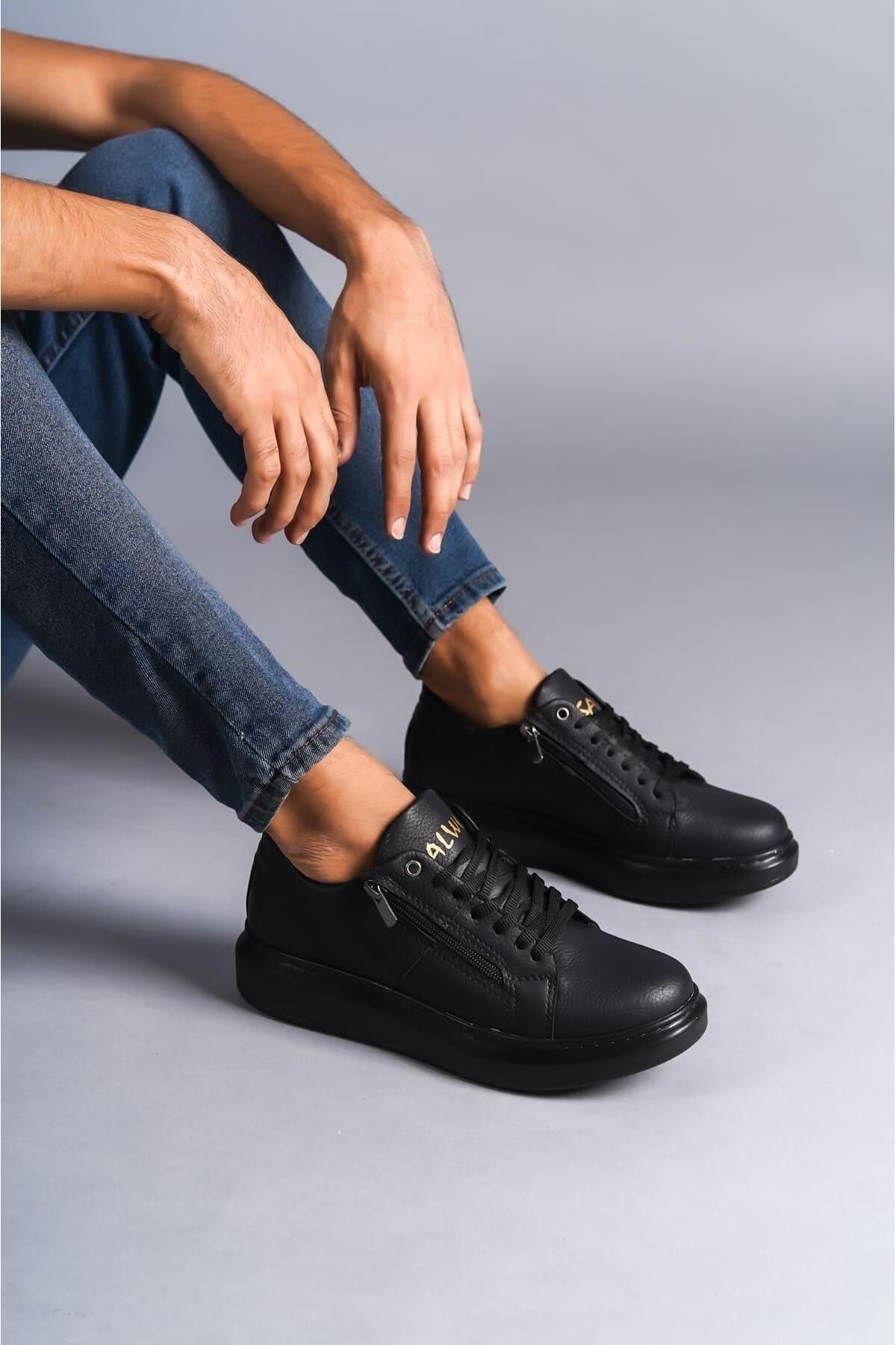 Byshoes SLW155 Warrior Bağcıklı ve Fermuarlı Cilt Erkek Günlük Sneaker Ayakkabı CST - Siyah