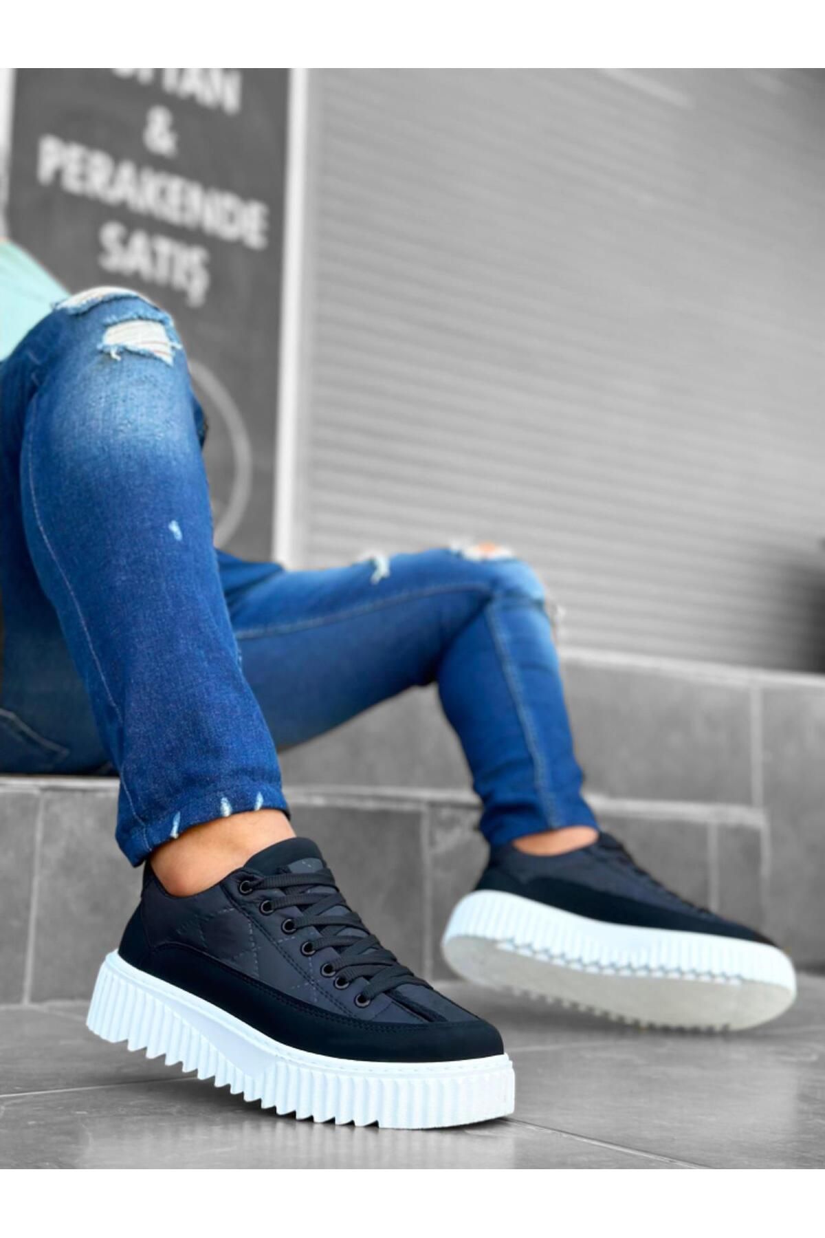 Byshoes BA0801 BOA Yüksek Taban Siyah Paraşüt Kumaş Cilt Detaylı Erkek Ayakkabı