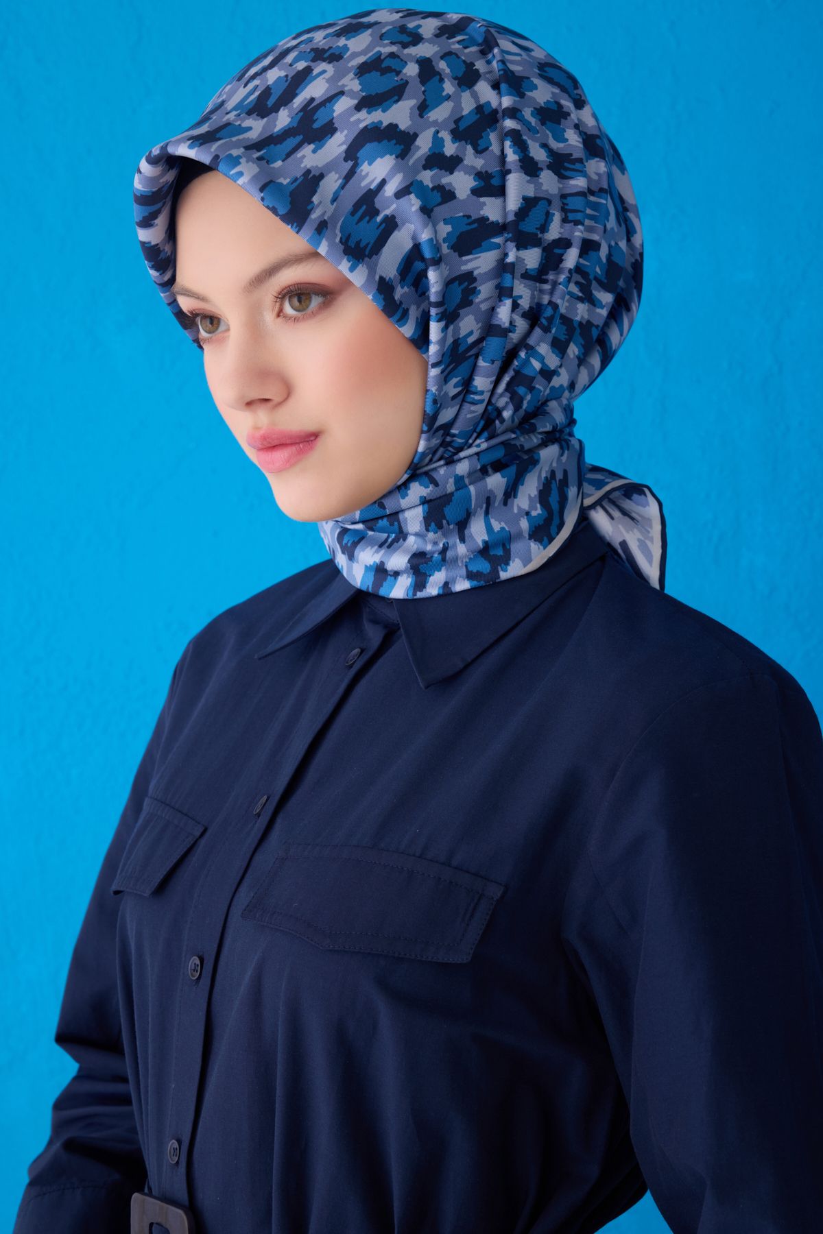 Belli Twill İpek Eşarp Lacivert, Mavi