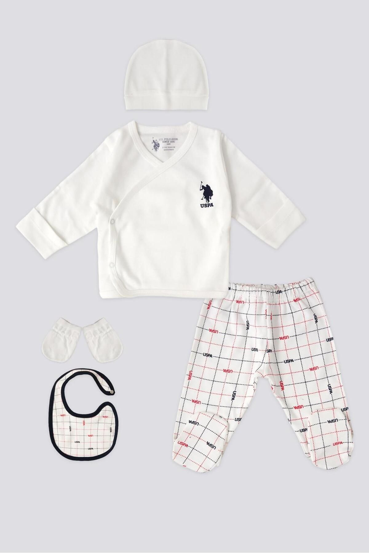 U.S. Polo Assn. U.S. Polo Assn. %100 Pamuklu Yenidoğan Krem Erkek Bebek 5'li Hastane Çıkışı
