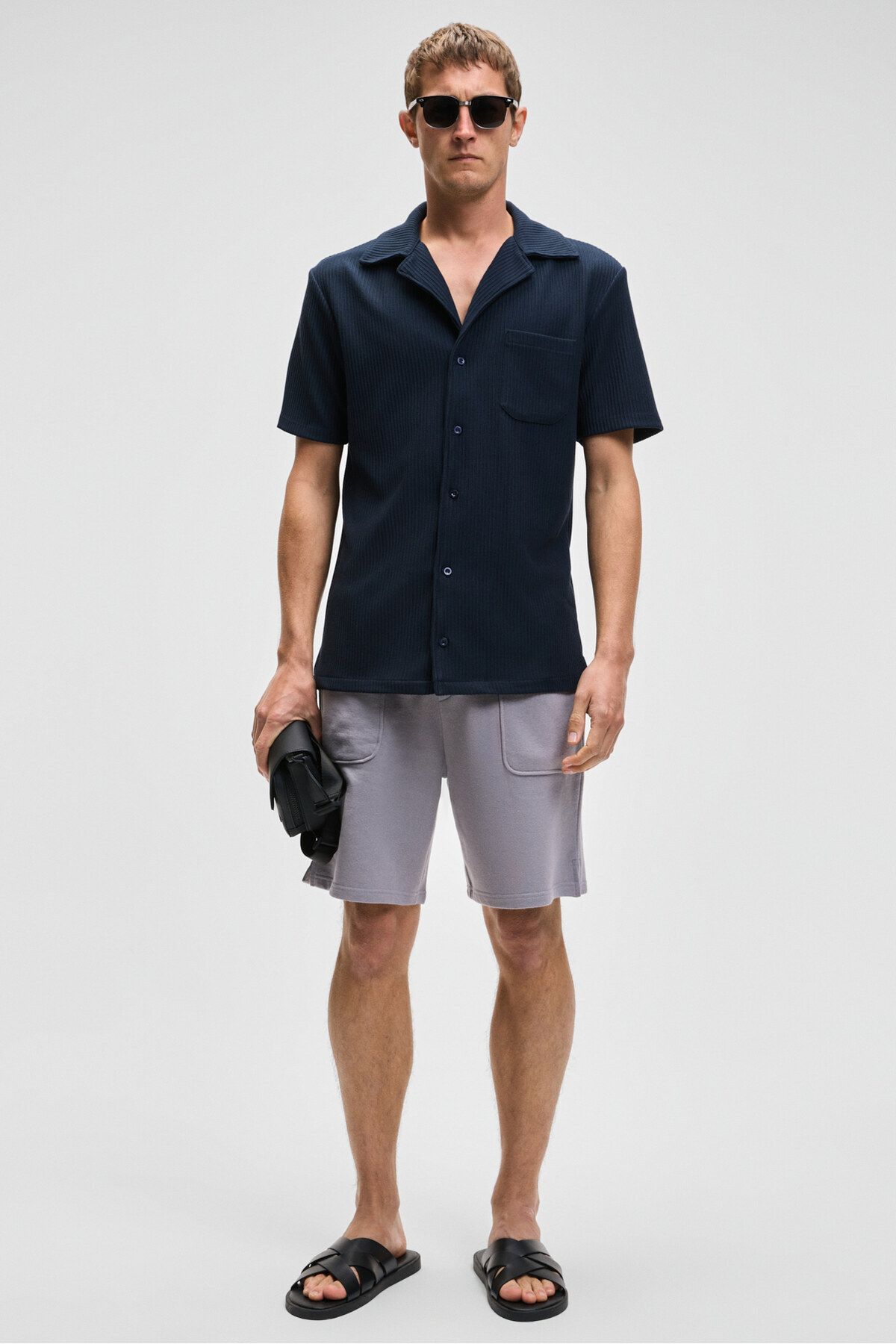 GRIMELANGE-Gauci Men's Relaxed Lilac Shorts with Elastic Waist and Side and Back Pockets 4