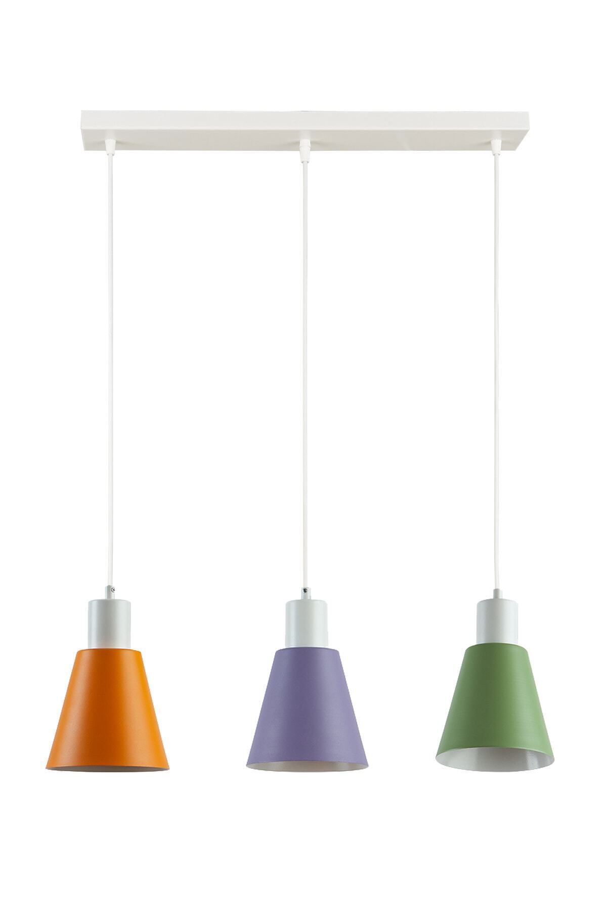 Trendy Modern Decorative Cafe-Kitchen Living Room Orange Green Lilac Color 3-Line Pendant