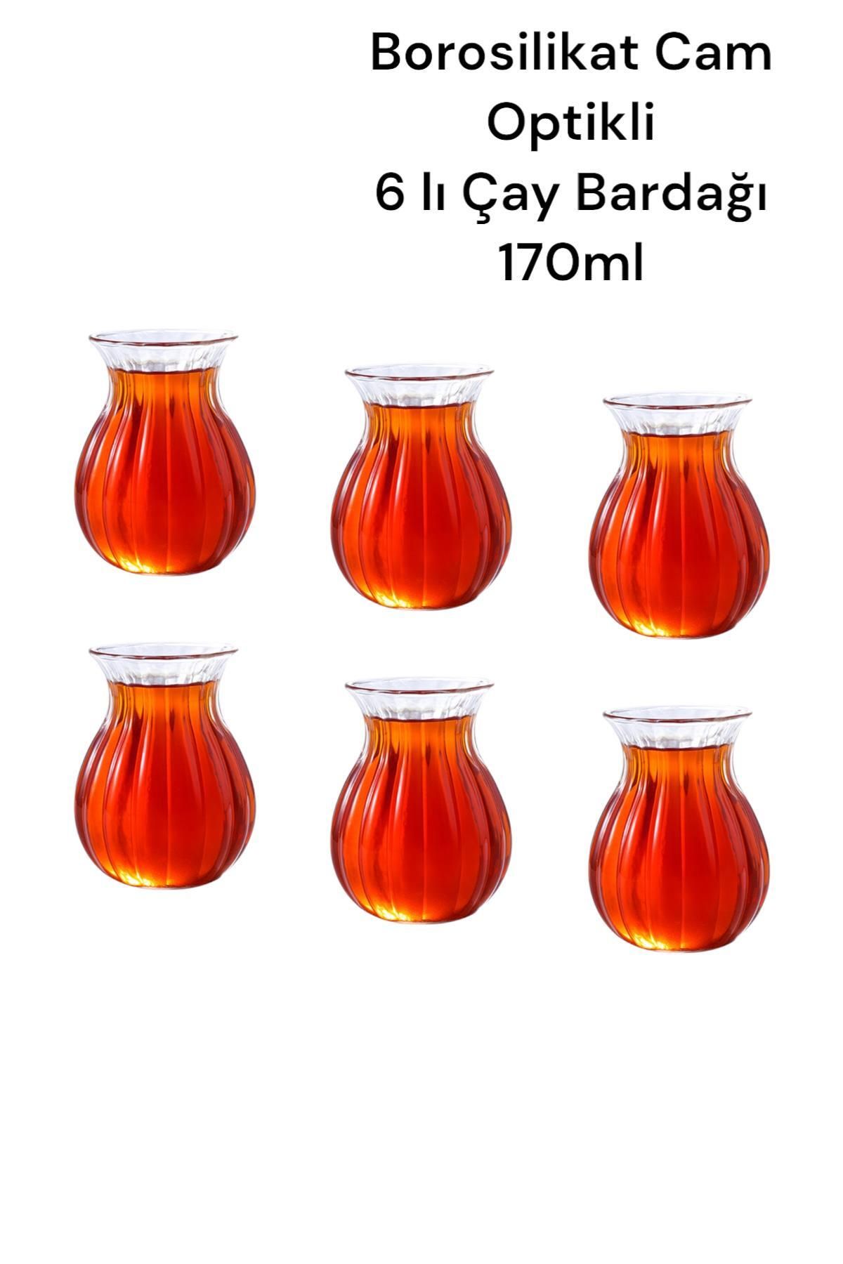 ALBETTO 6'lı Lale Model Borosilikat Cam Optikli Çay Bardağı