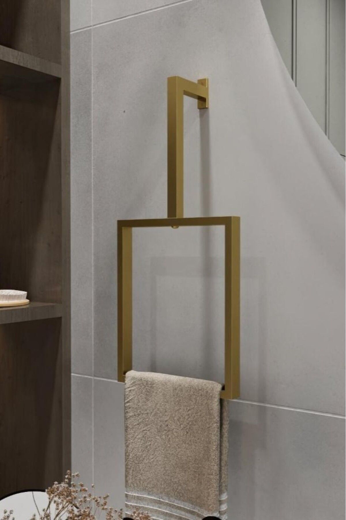 Grandmix Duvar Montajlı Dikdörtgen Havlu Askısı Modern Minimalist Metal Banyo Havlu Halkası Banyo Toparlayıcı