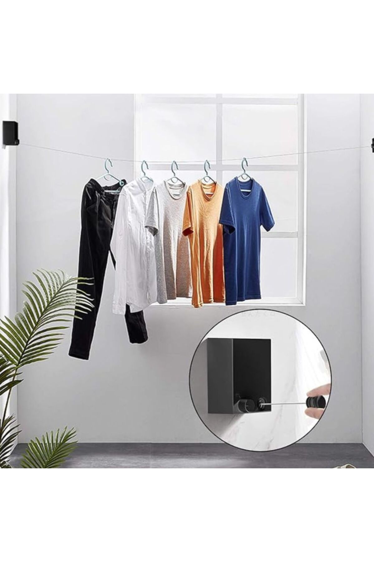 حبل نشر غسيل قابل للسحب لون اسود