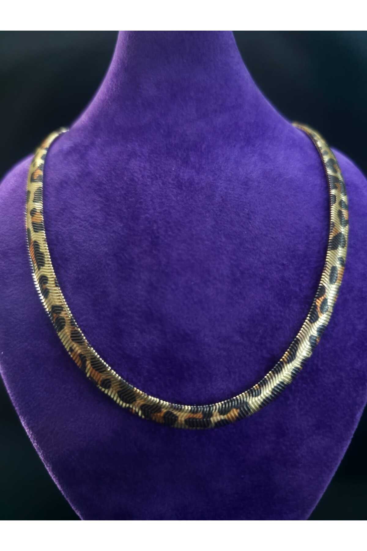 sarıyer silver Leopar Desenli Özel Tasarım Balık Sırtı Model Günlük Kullanıma Uygun Şık Stil Çelik Kolye