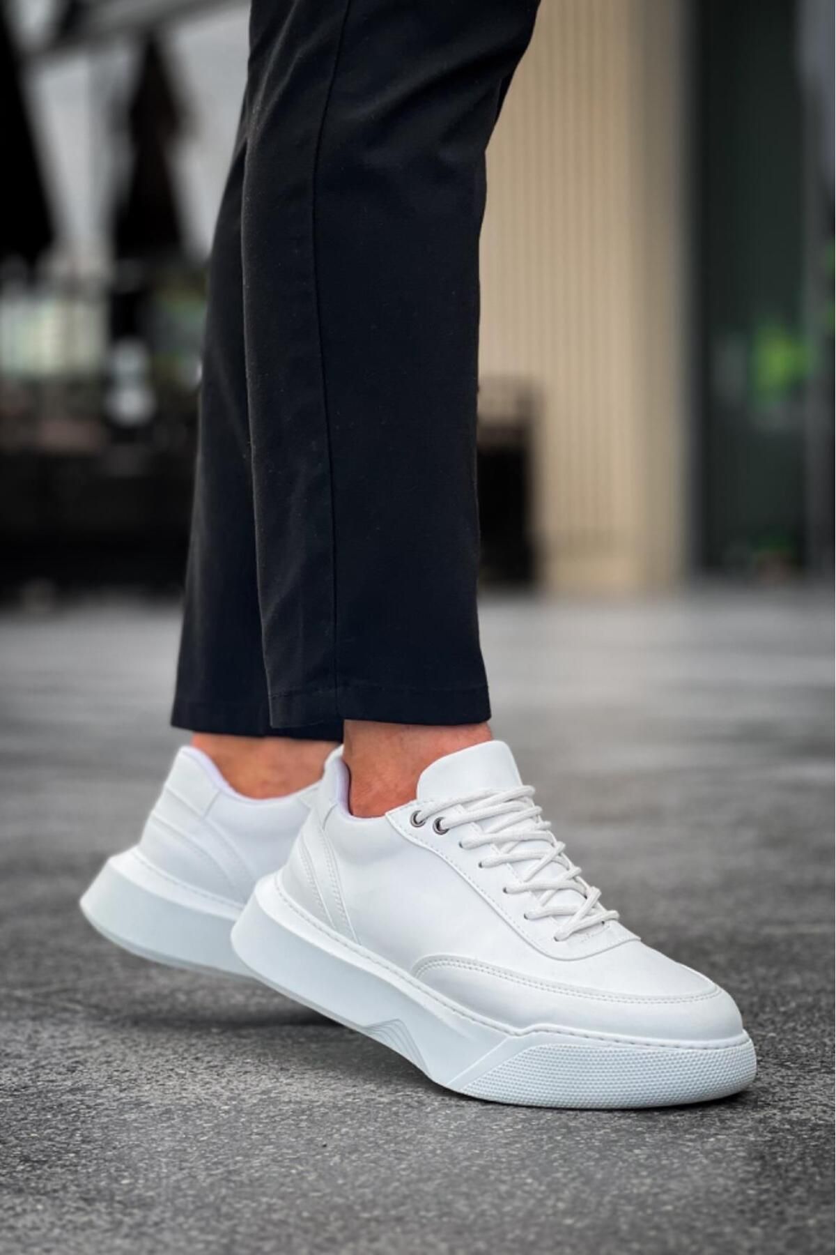 Byshoes-Ba0354 Daily Lace-Up Men's High Sole White Sports Shoes 6