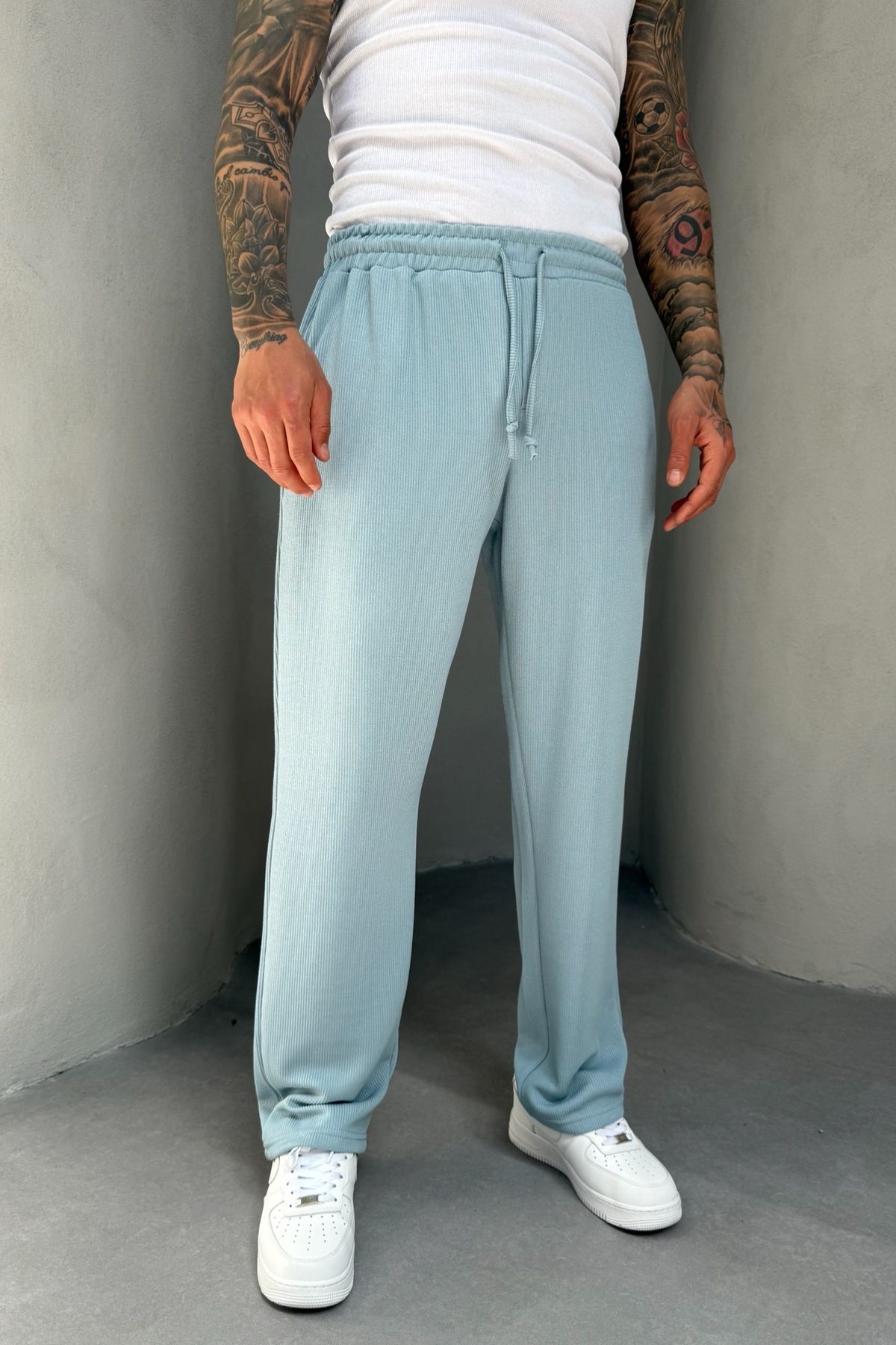 MADZEYMODA Baggy Bol Kalıp Likralı Erkek Fitilli Mavi Jogger KE-5071