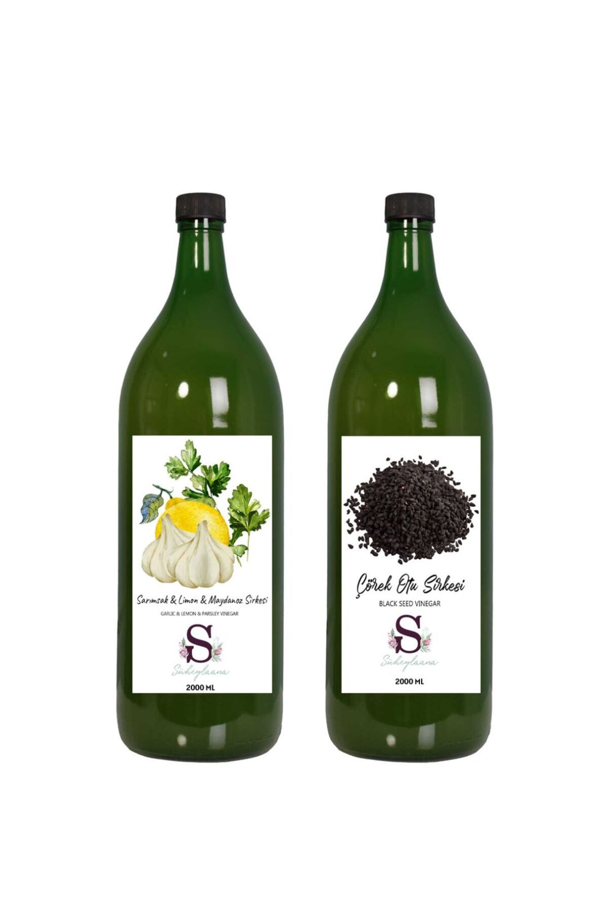 Süheylaana Doğal Sarımsak & Limon & Maydanoz Sirkesi 2000 Ml - Doğal Çörek Otu Sirkesi 2000 Ml