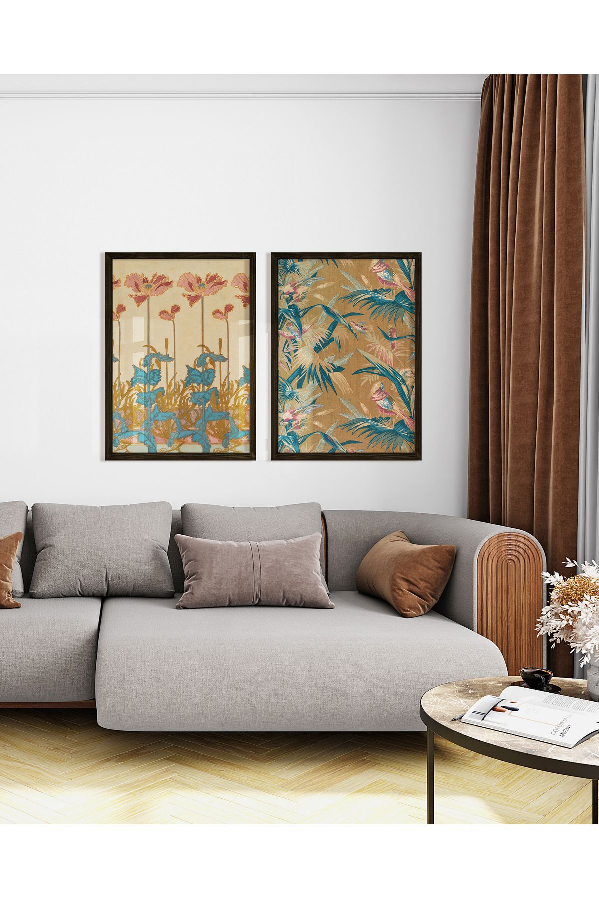 Vetro Design Çiçek ve Tropikal Doku Çerçeveli Tablo Set