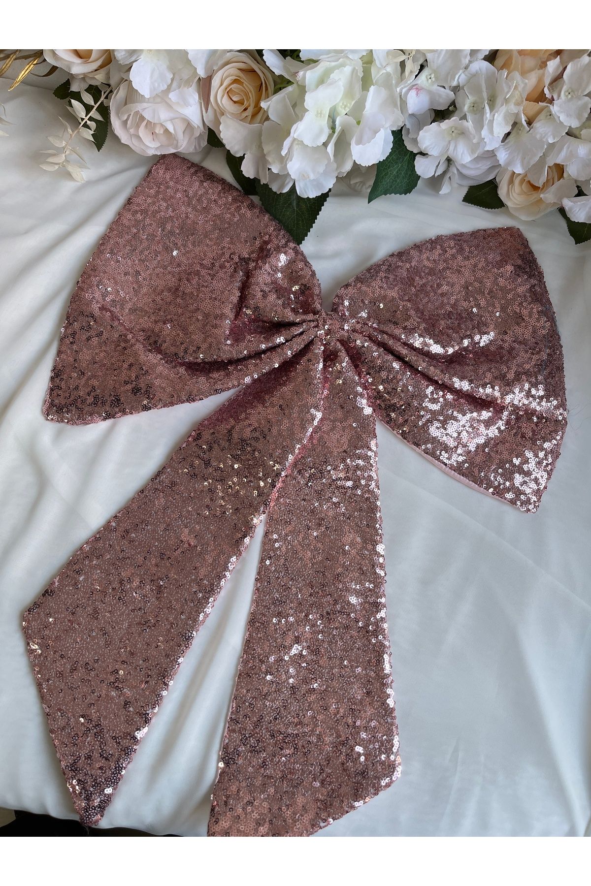 partici dükkanı Payetli Masa Önü Fiyonk (43X58CM) Pudra Pembe