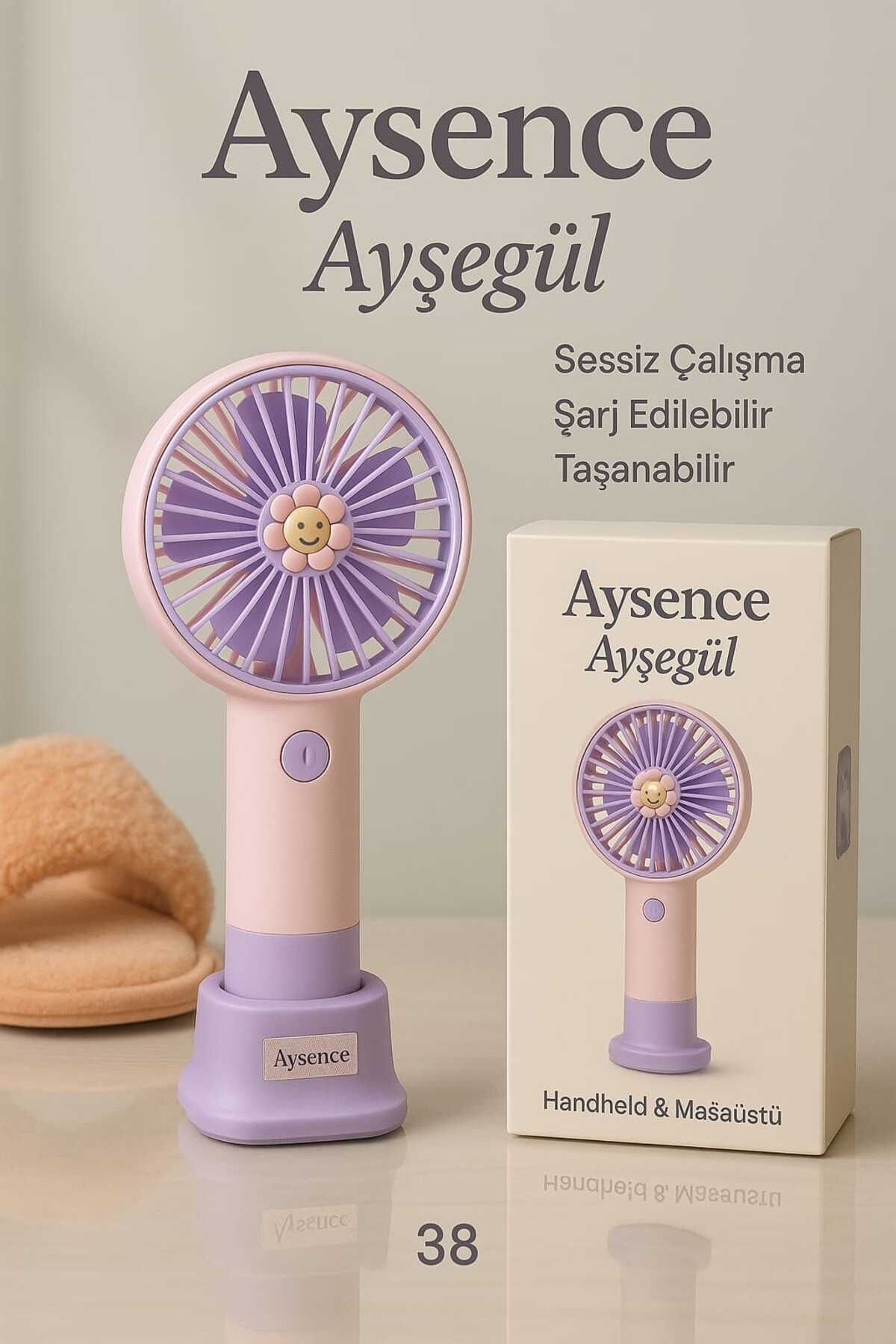 MODA Aysence Ayşegül Pembe Lila Renkli Mini El ve Masa Fanı - Şarjlı Sessiz Kullanım