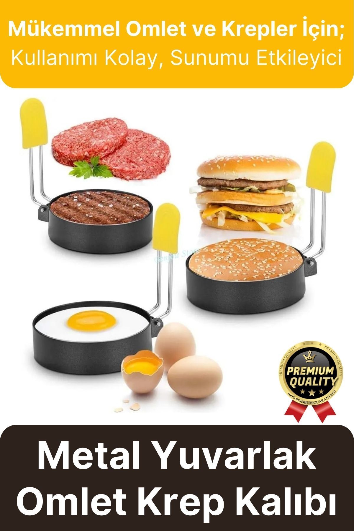 Svein Premium Metal Yanmaz Yapışmaz Sunum Görsel Yumurta Krep Gözleme Şekillendirici Yuvarlak Omlet Kalıbı