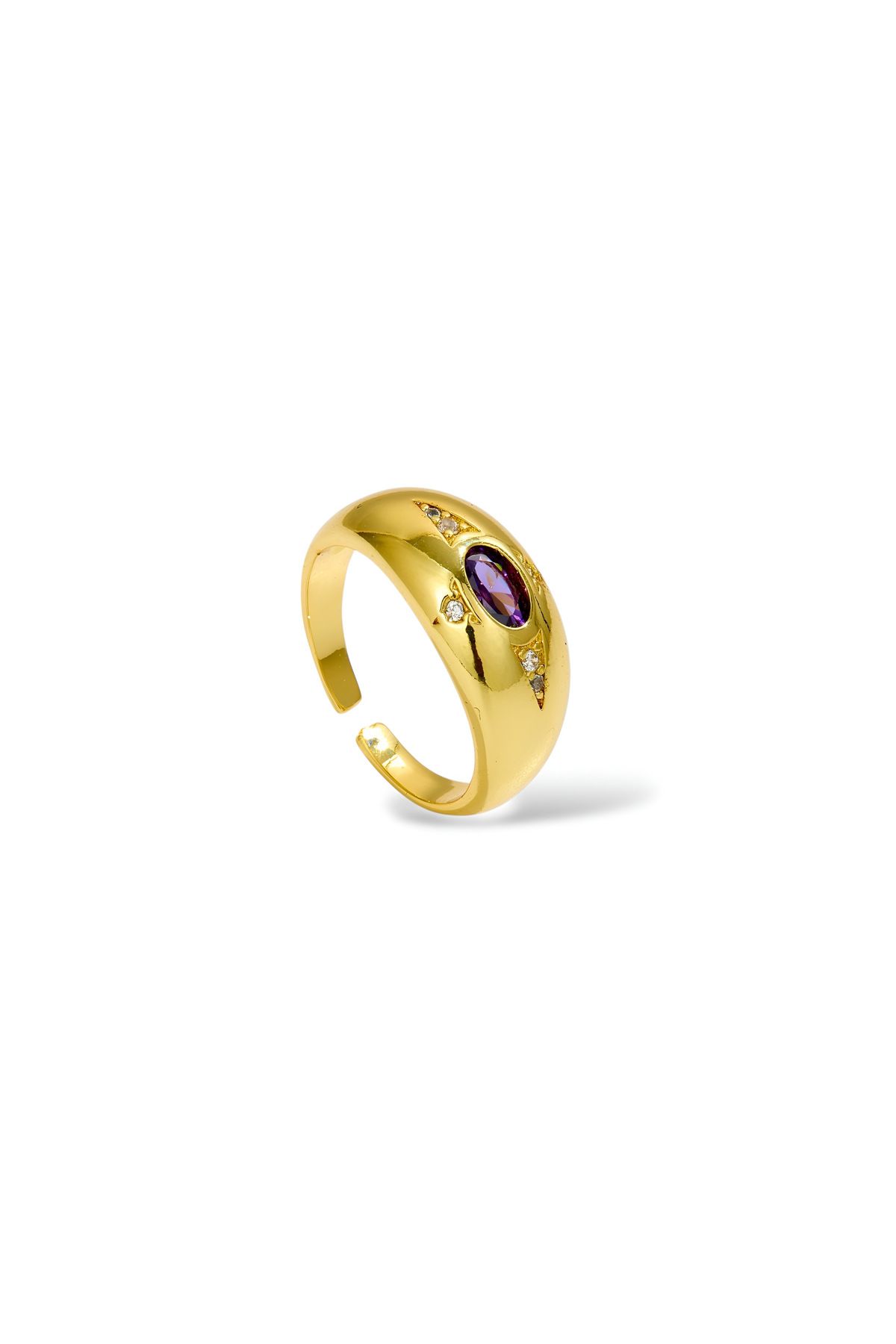 la nuit jewellery Noora Altın Kaplama Ayarlanabilir Mor Taşlı Yüzük