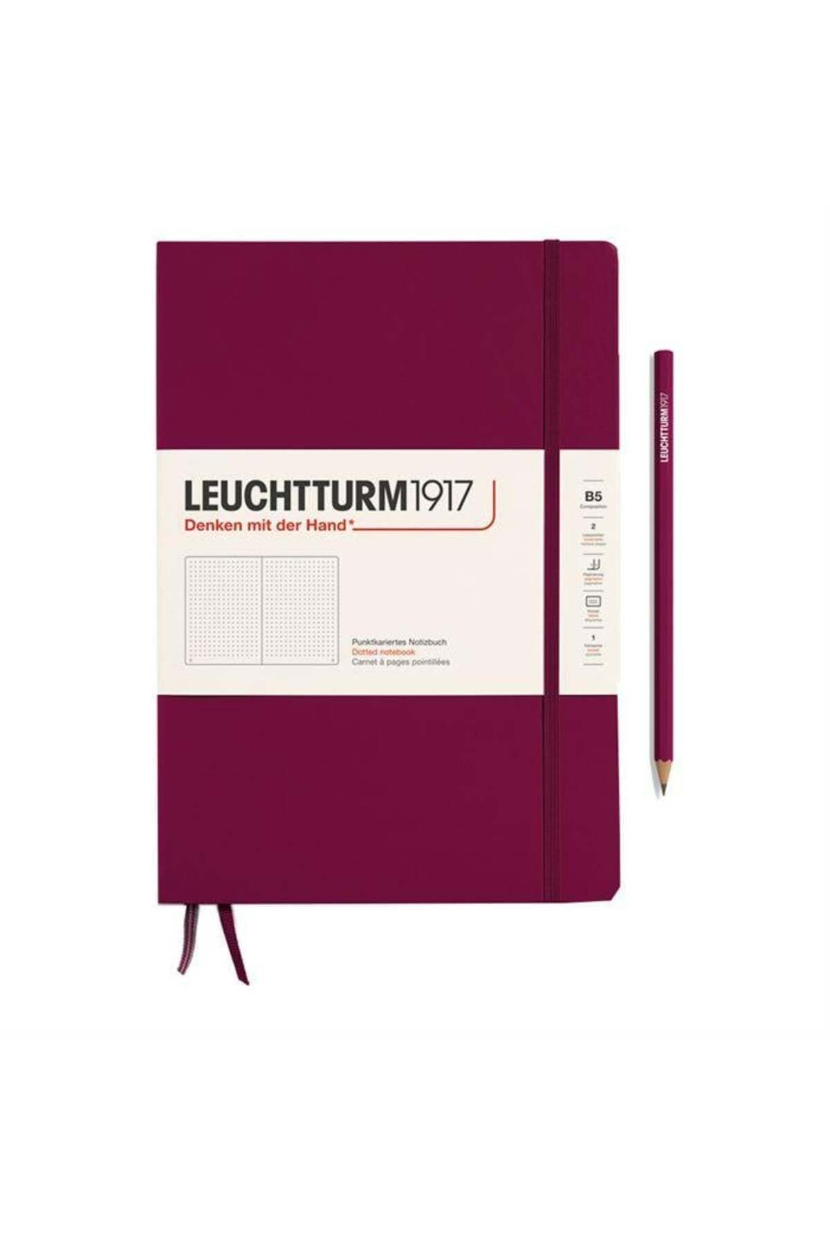 Leuchtturm1917 Composition Notebook, B5, Sert Kapak, 219 Sayfa Not Defteri, Noktalı, Port Red 366163